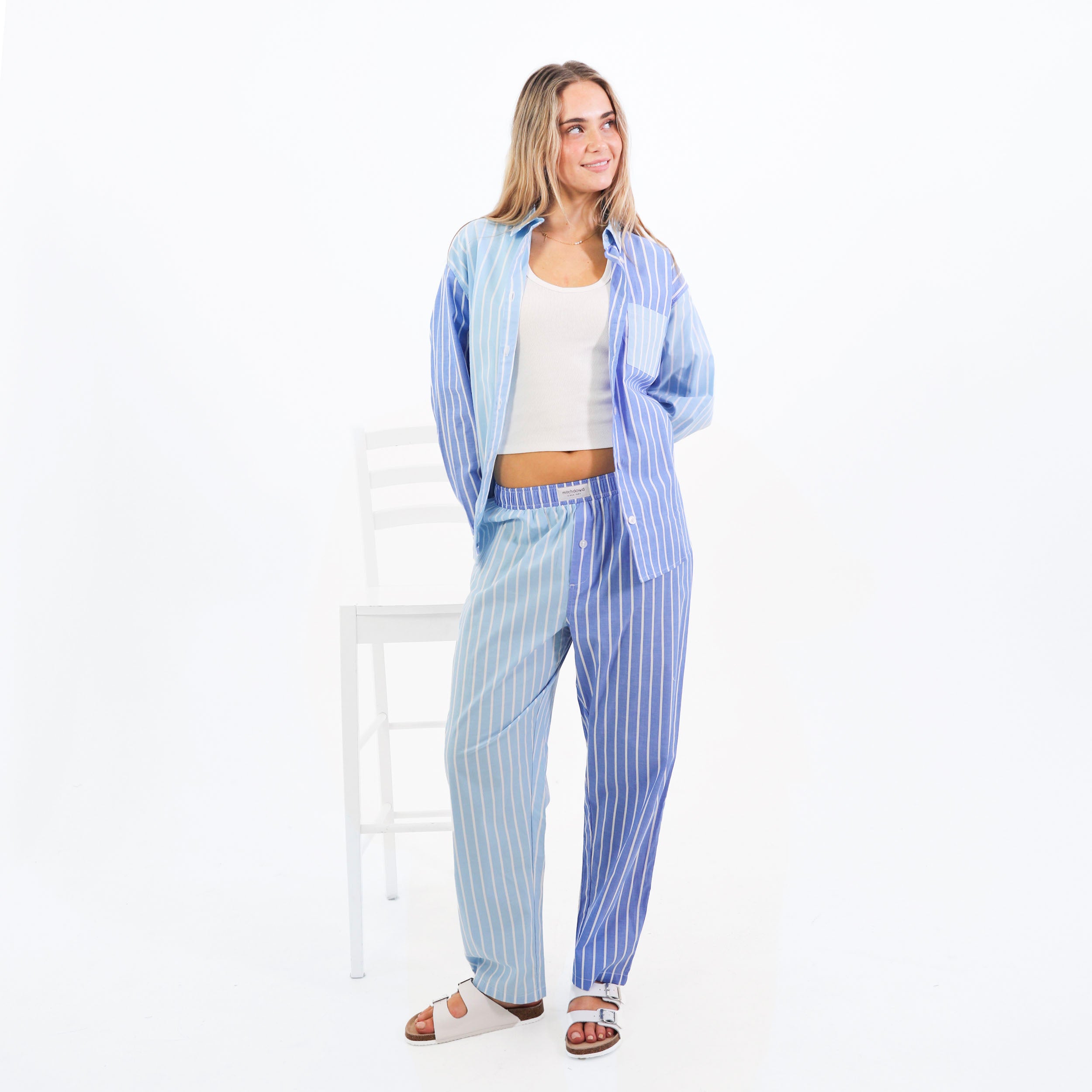 Mitchdowd Womens Blues Stripe Pyjama Shirt