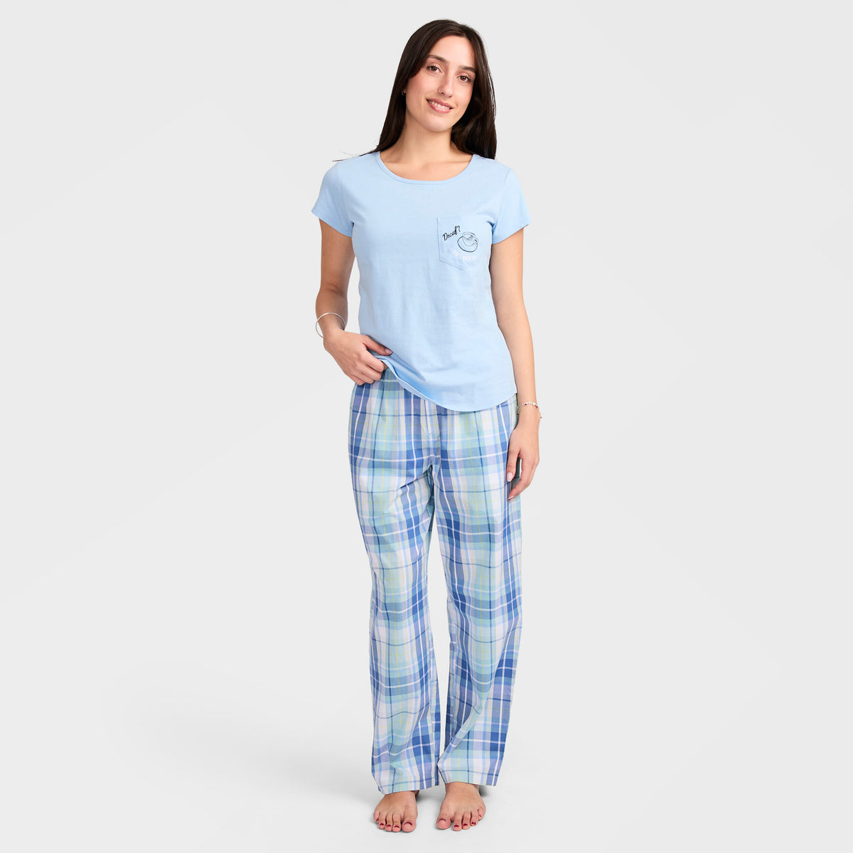 Mitchdowd Women's Summer Blue Check Cotton Pyjama Pant