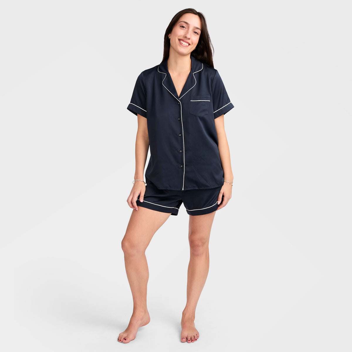 Mitchdowd Women's Navy Satin Pyjama Set