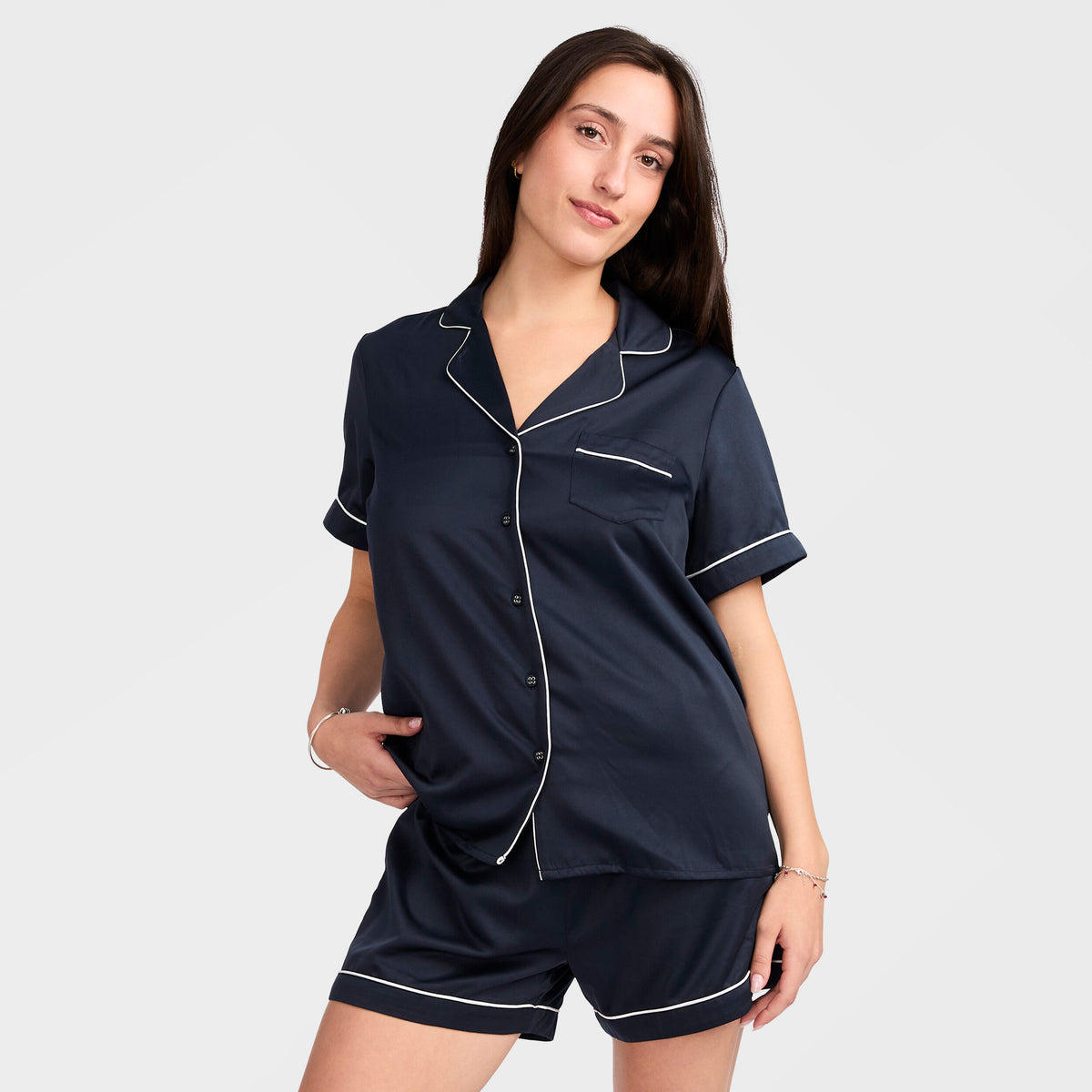 Mitchdowd Women's Navy Satin Pyjama Set