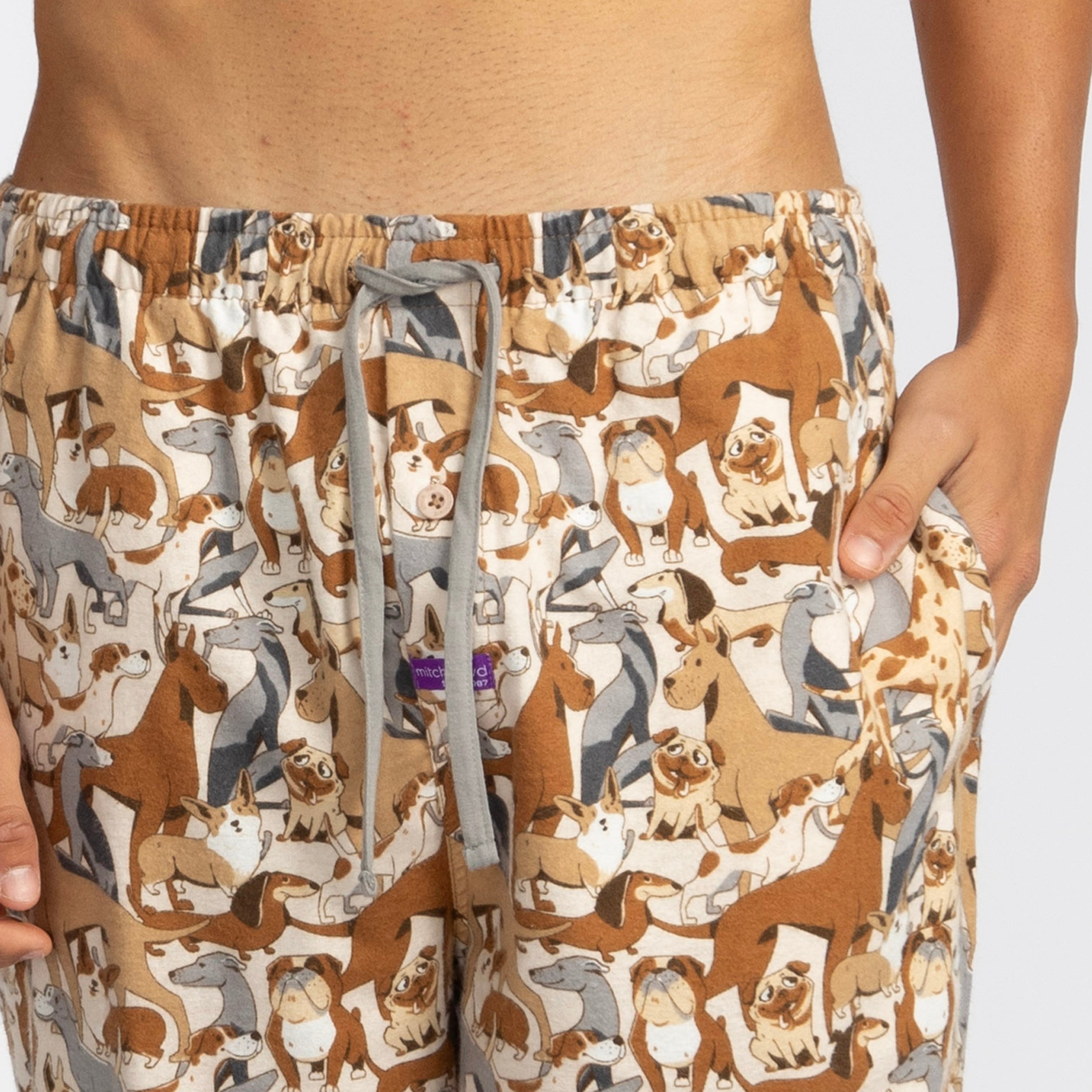 Mens Dog Yard Flannel Sleep Pants - Beige