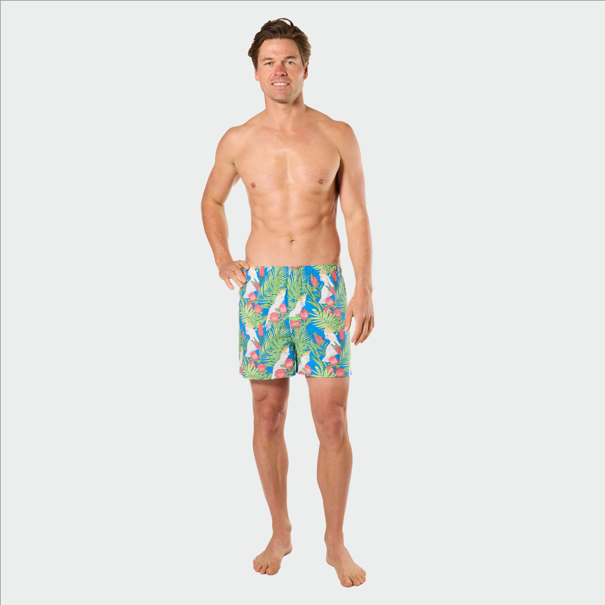 Mitch Dowd Men's Bamboo Boxer Shorts in Cockatoo Leaves Print