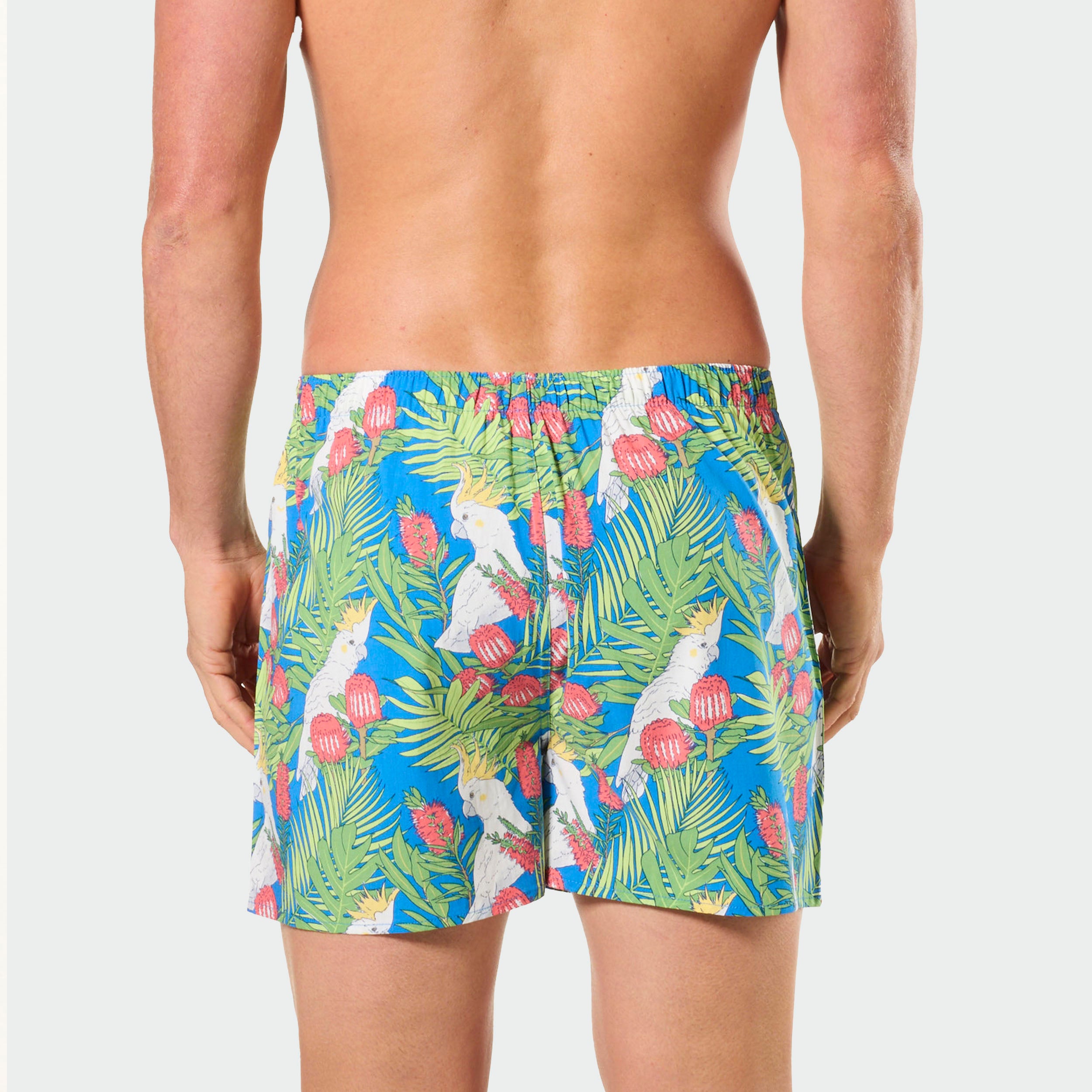Mitch Dowd Men's Bamboo Boxer Shorts in Cockatoo Leaves Print