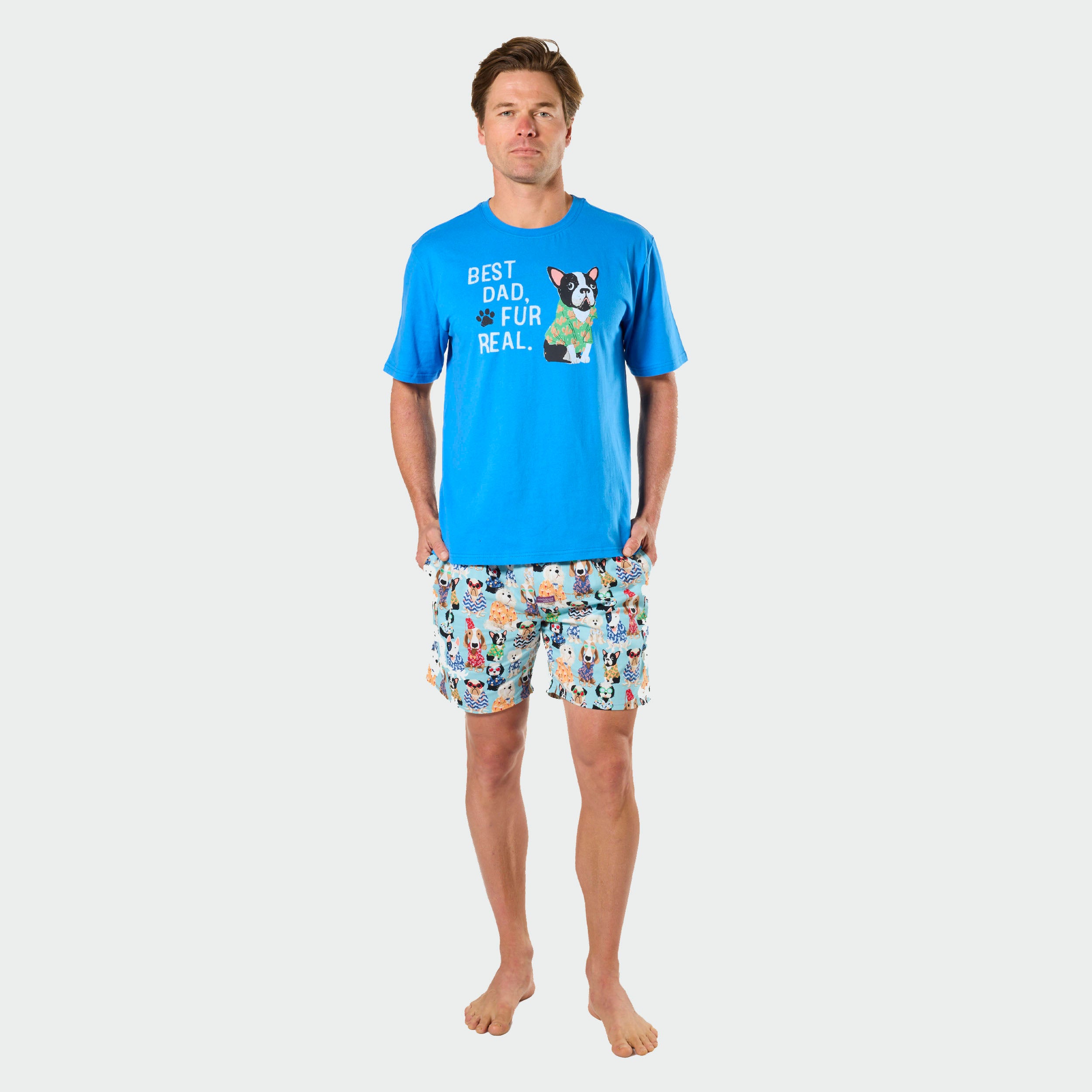Men's Pyjama Set Best Dad Fur Real Dog Print T-Shirt and Woven Shorts