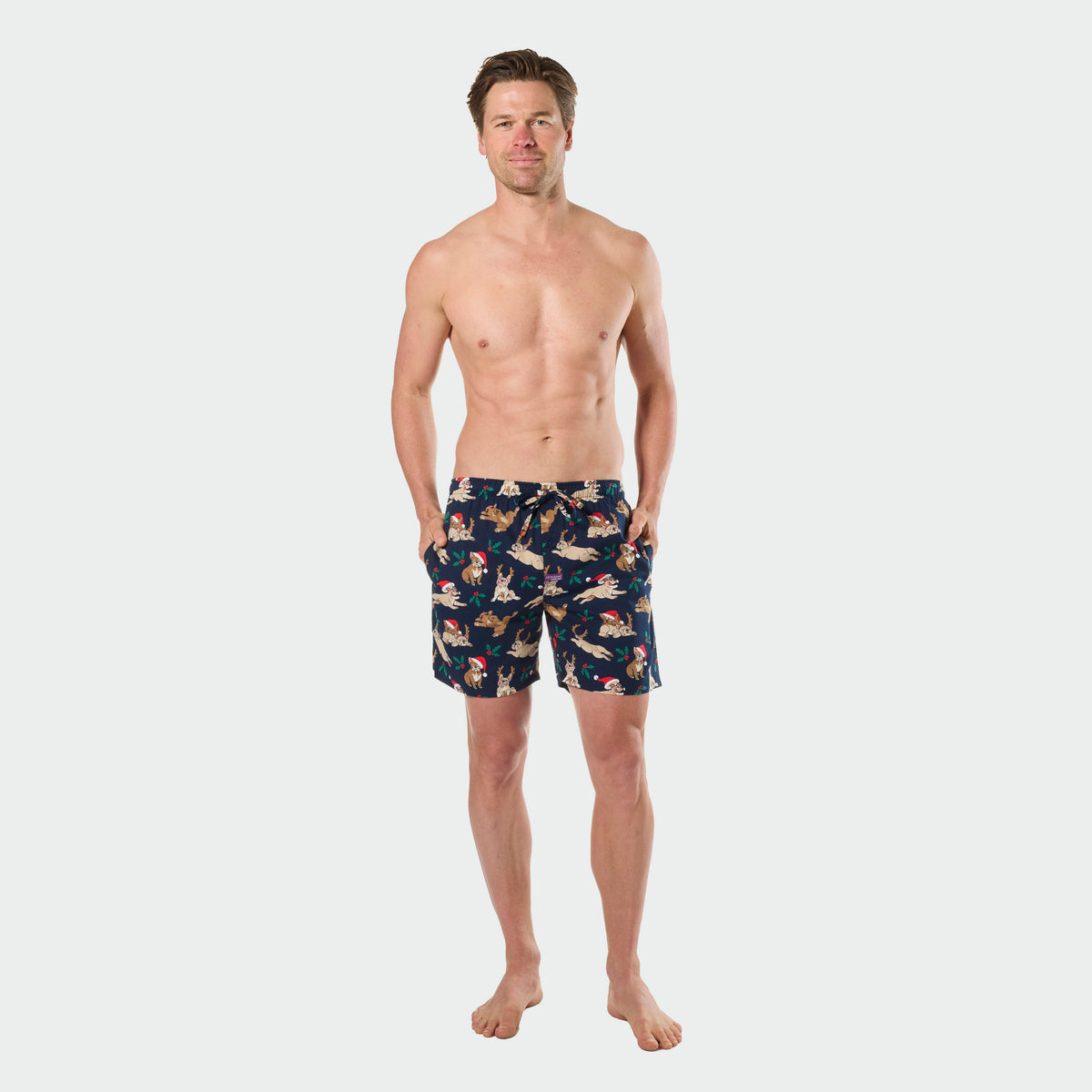 Mitchdowd Mens Christmas Dogs Cotton Sleep Shorts