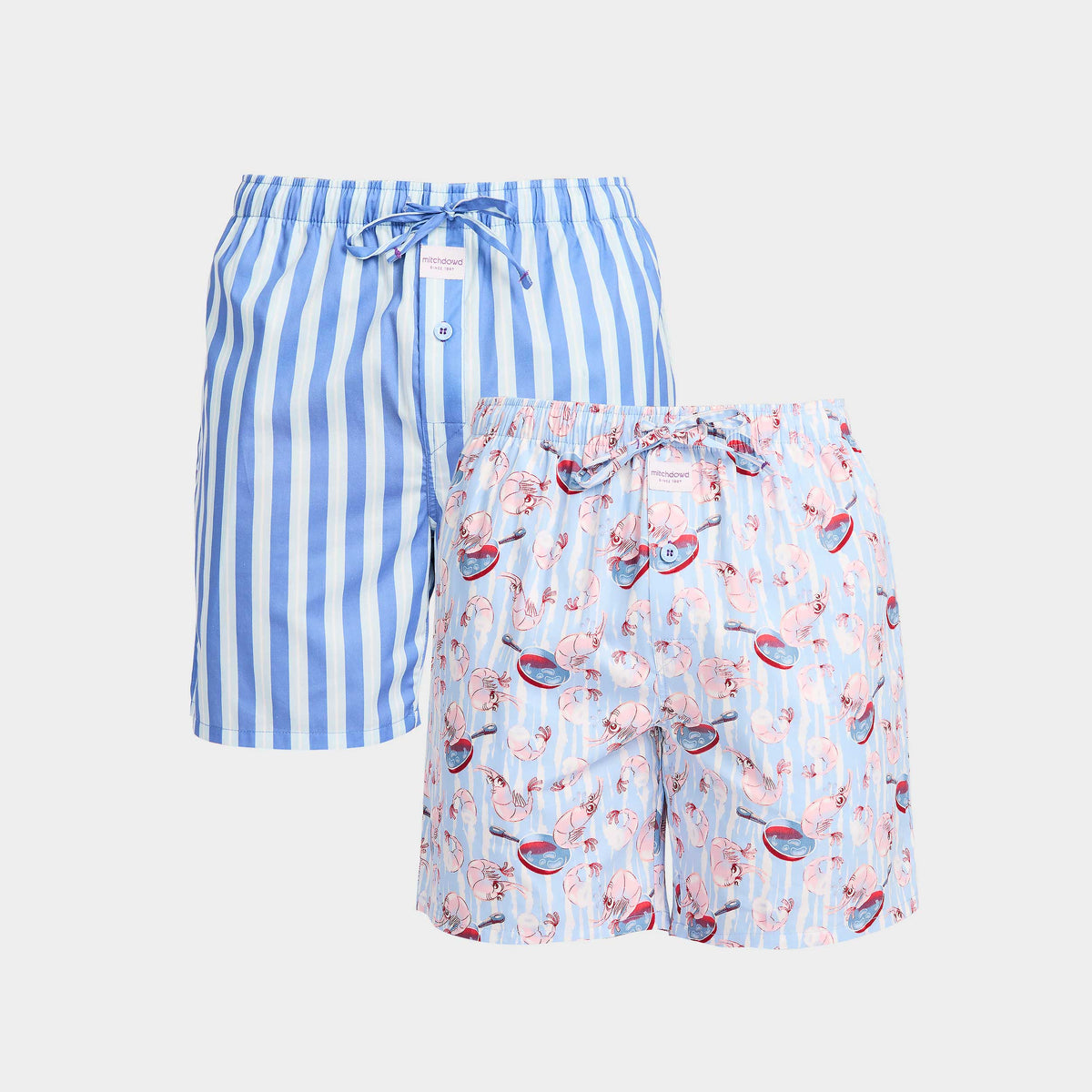 Mitchdowd Men's Prawns O Peril Cotton Sleep Shorts 2 Pack