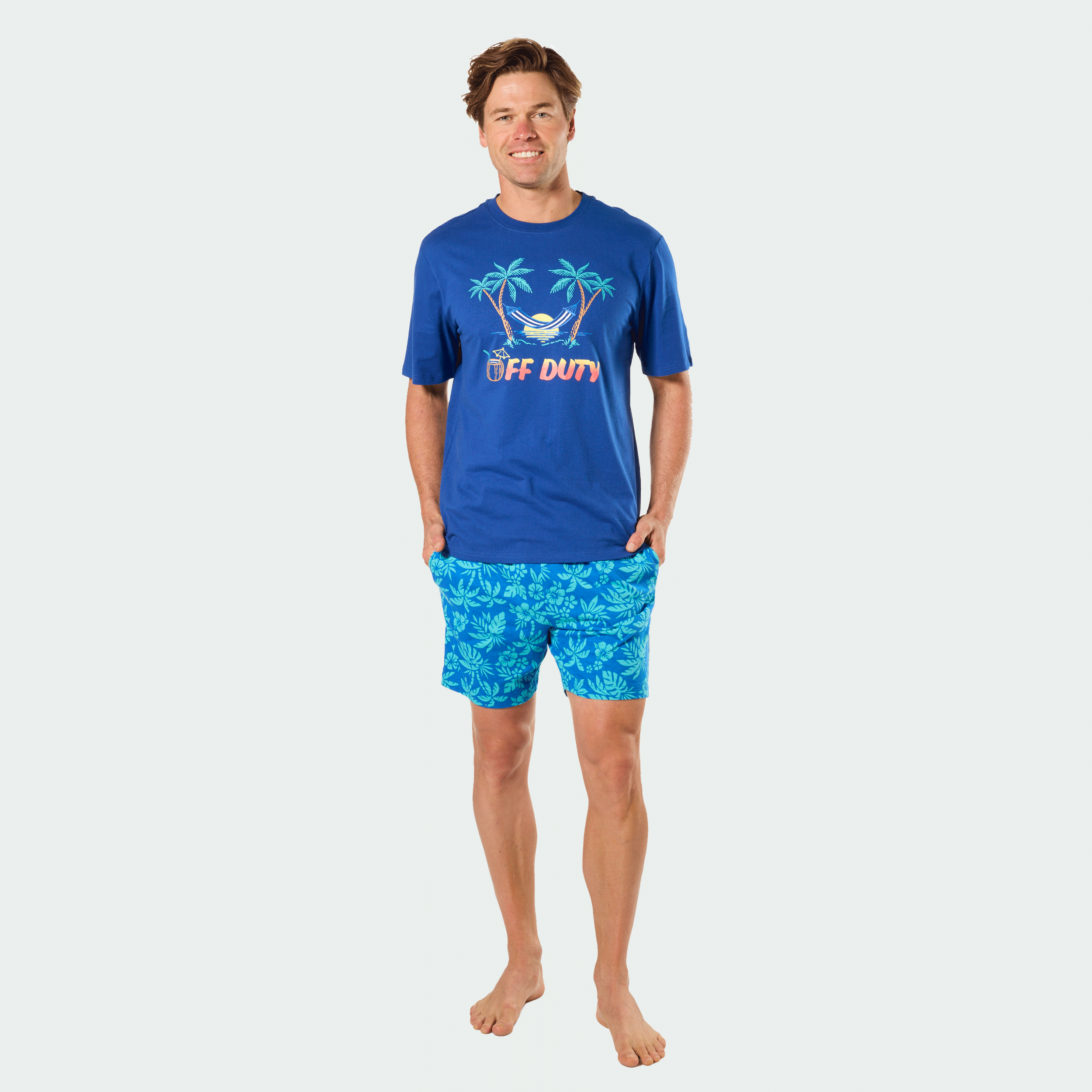 Mitchdowd Mens Short Sleeve Pyjama Set in Off Duty Print