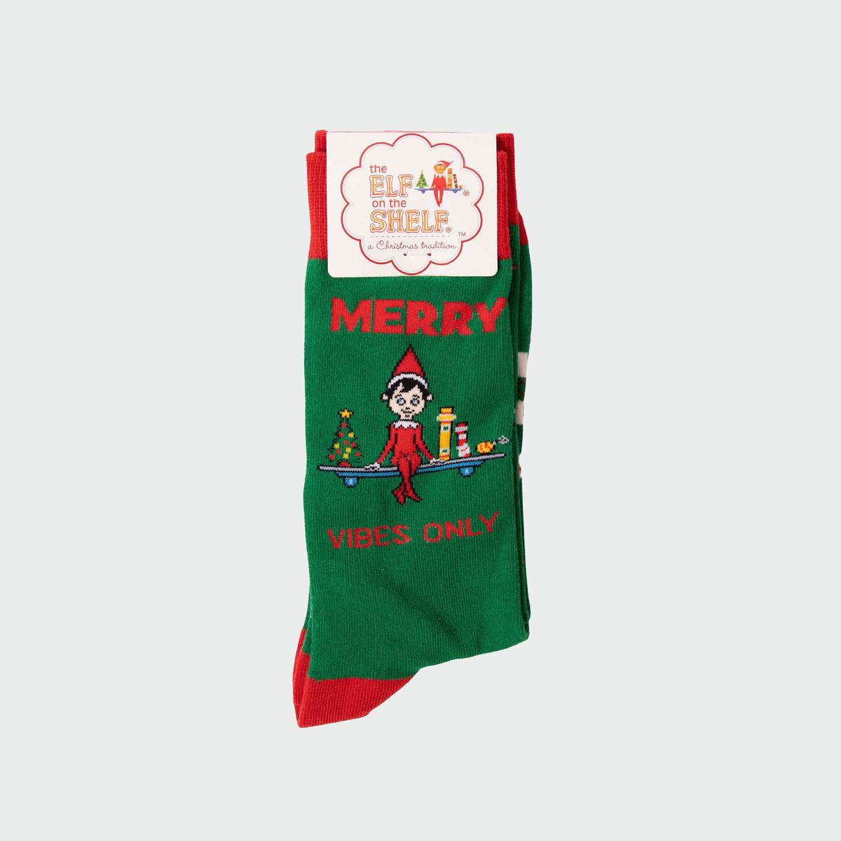 Men's Elf On The Shelf Vibes Only Christmas Cotton Crew Socks - Green - Image 2