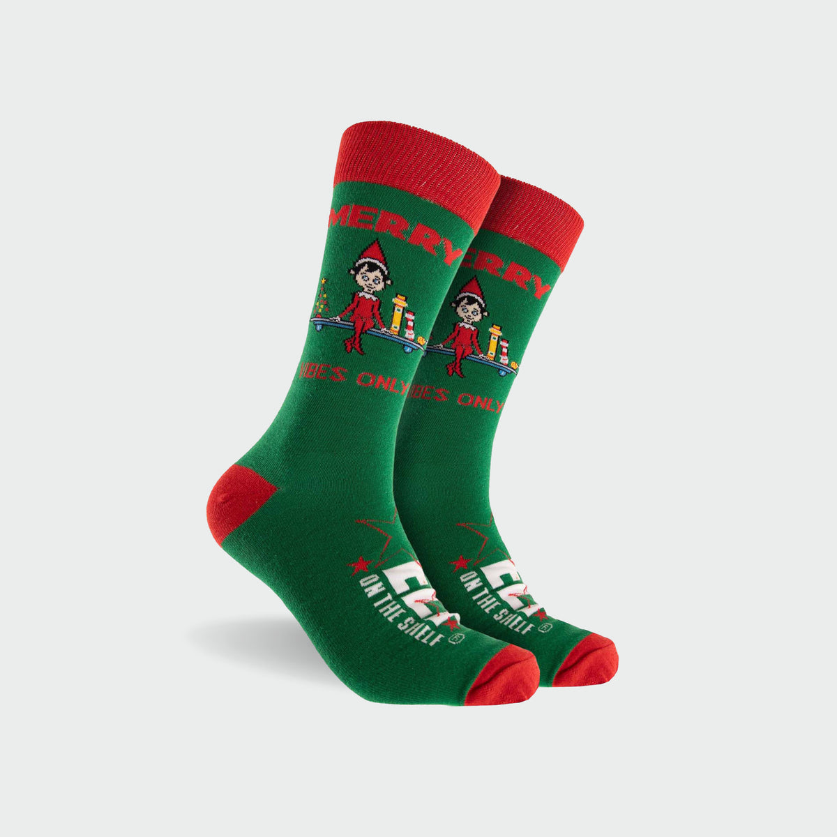 Men's Elf On The Shelf Vibes Only Christmas Cotton Crew Socks - Green - Image 1