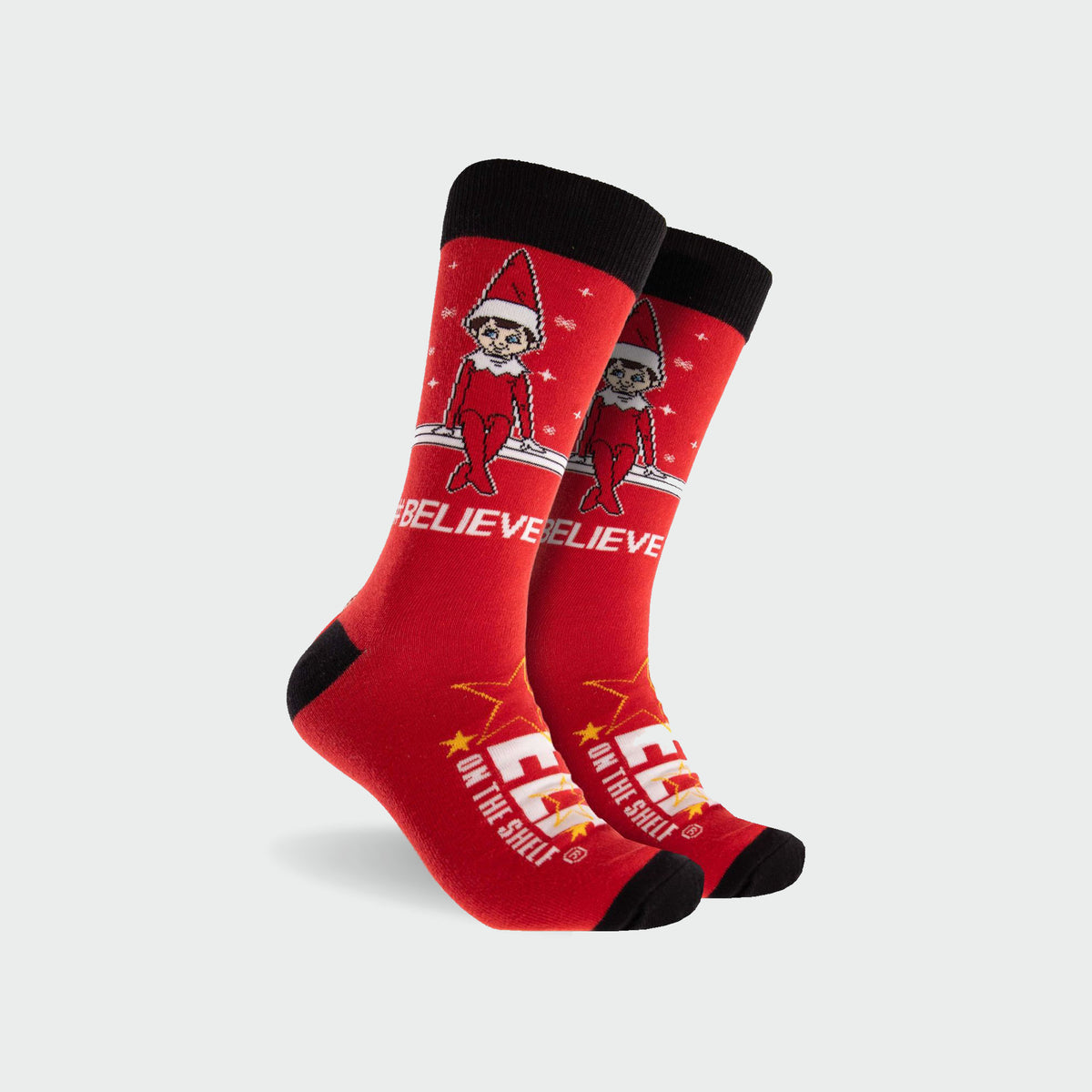 Men's Elf On The Shelf Believe Christmas Cotton Crew Socks - Red - Image 1