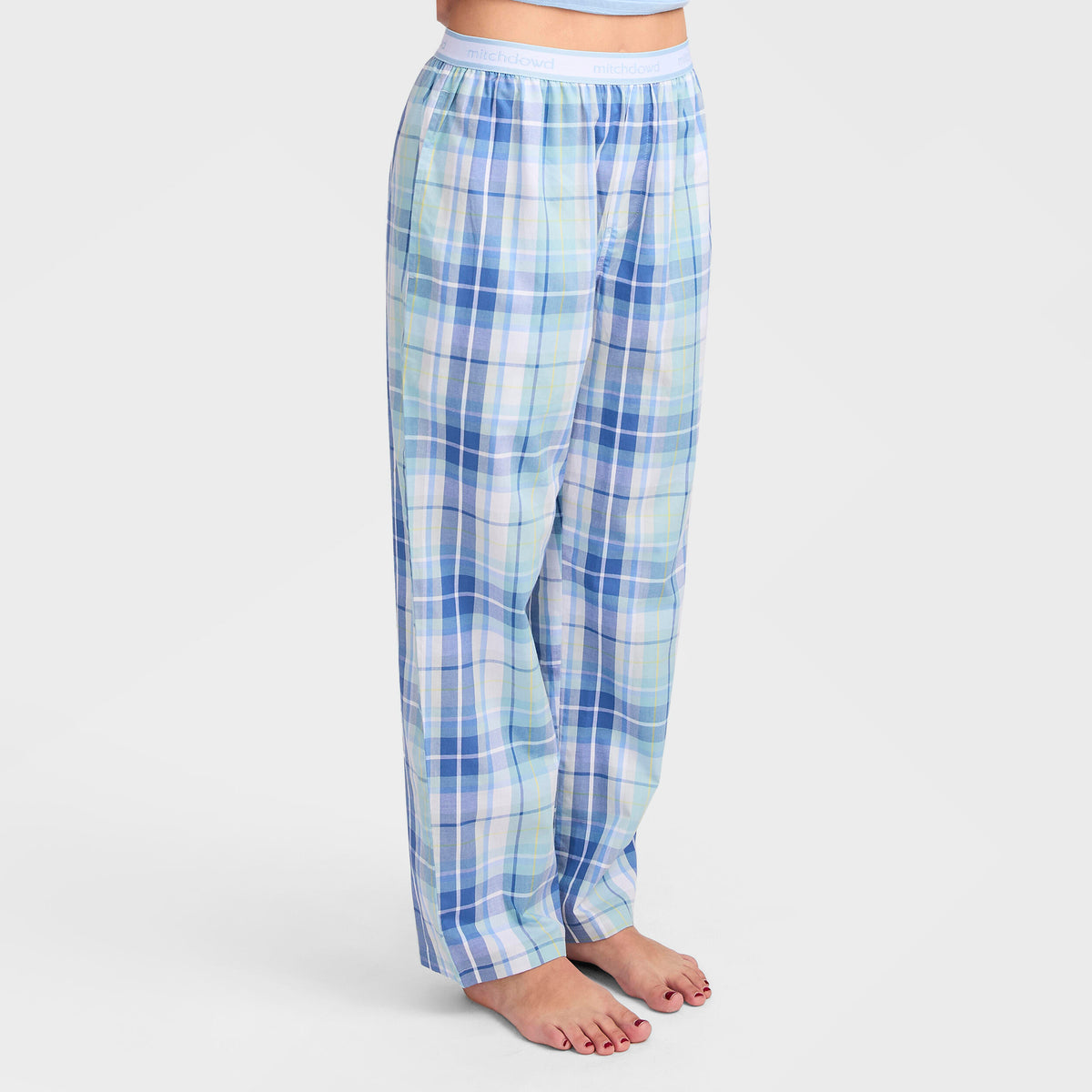 Mitchdowd Women's Summer Blue Check Cotton Pyjama Pant