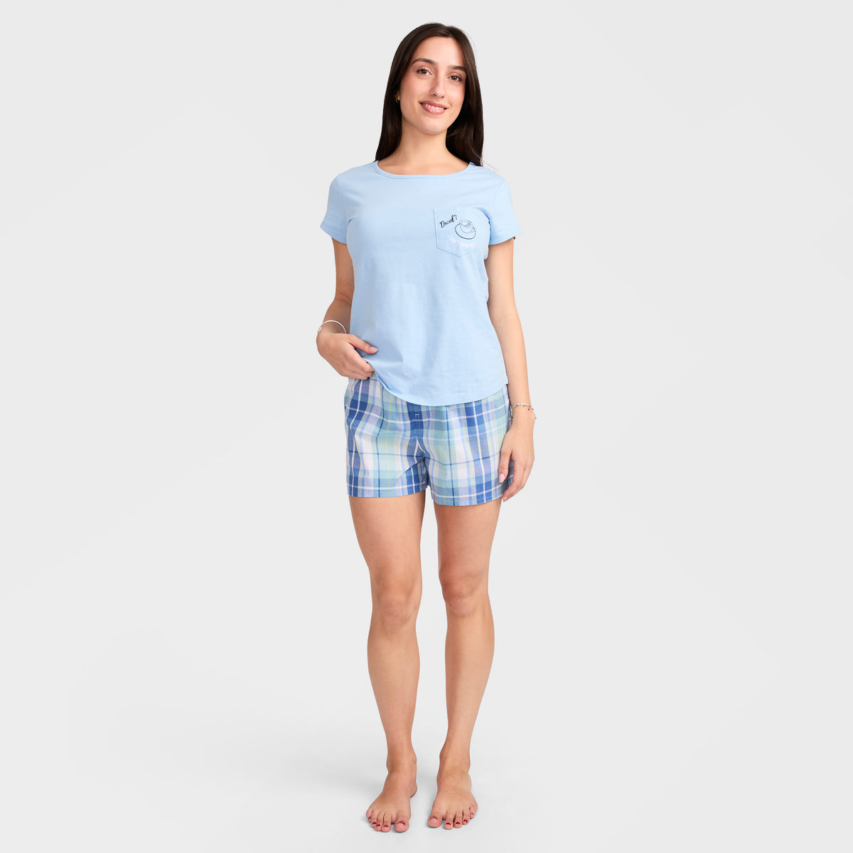 Mitchdowd Women's Summer Blue Check Cotton Boxer Shorts