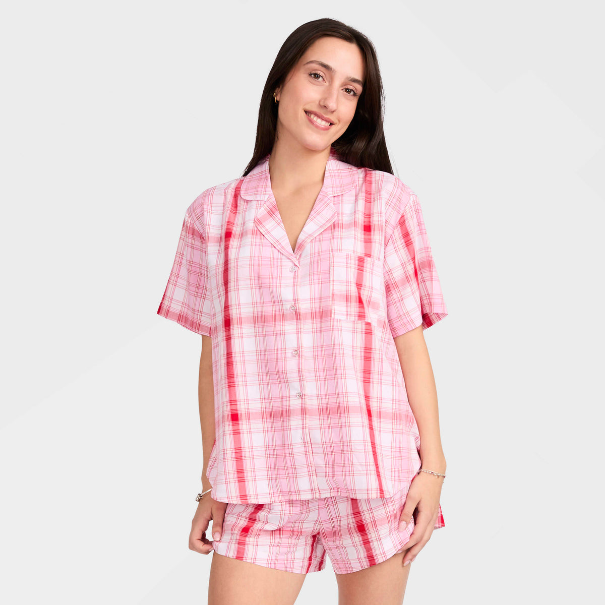 Mitchdowd Women's Summer Pink Check Bamboo Pyjama Set