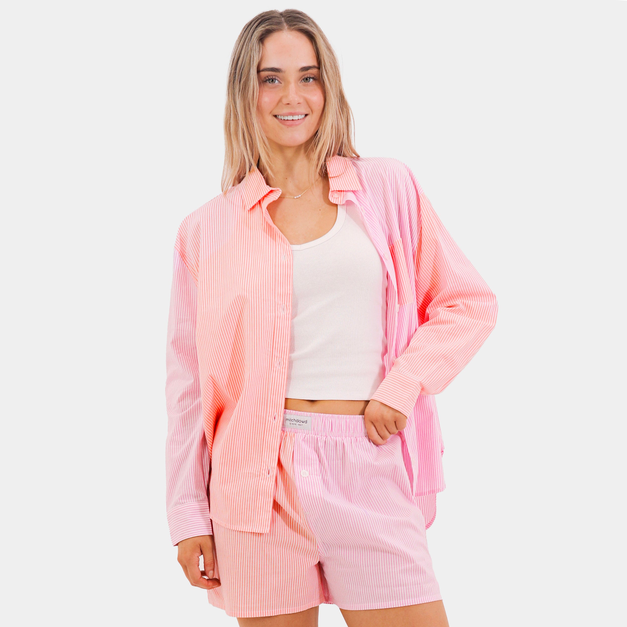 Mitchdowd Womens Bamboo Pink Stripe Pyjama Shirt