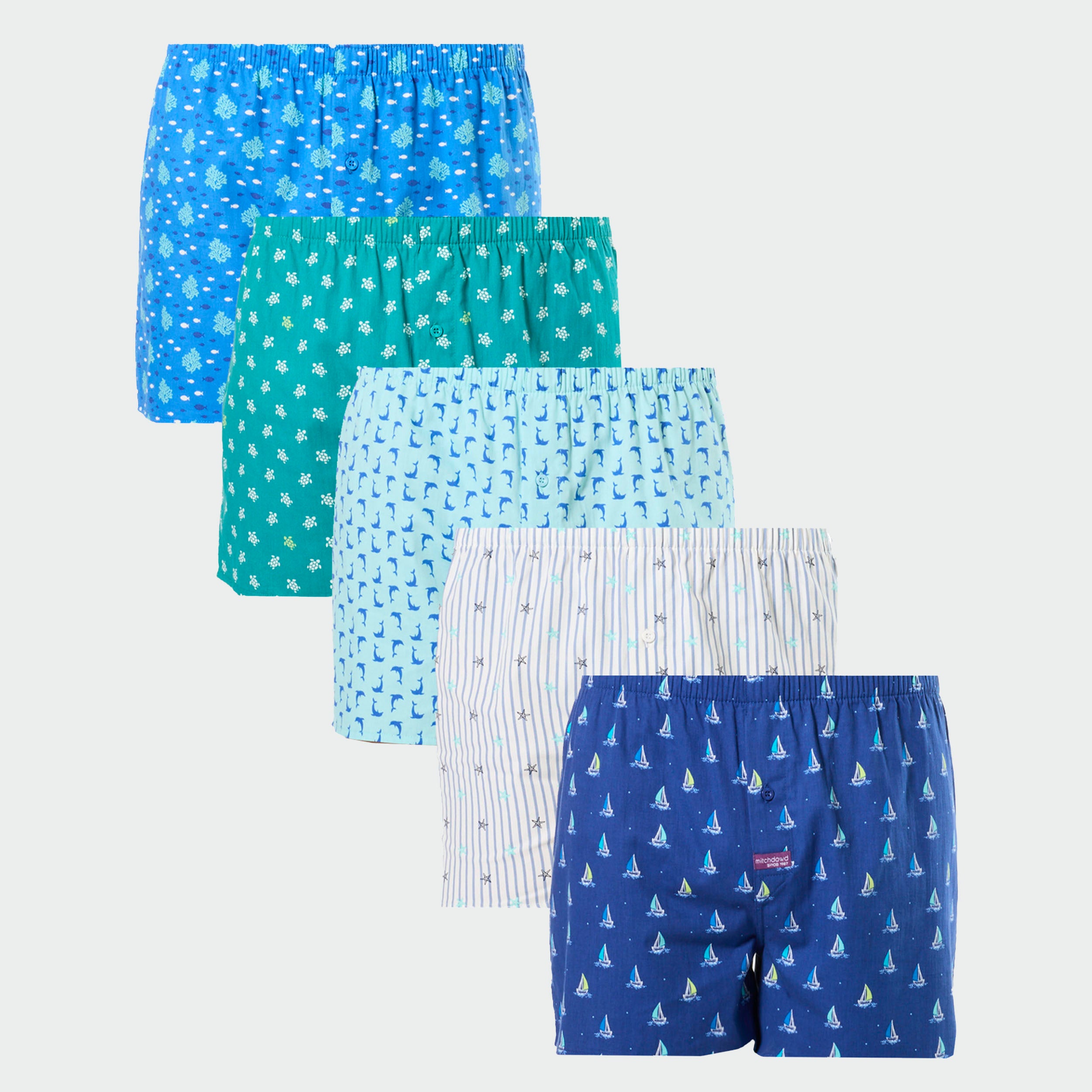 Mitch Dowd Men's Woven Boxer Shorts 5 Pack Beach Print