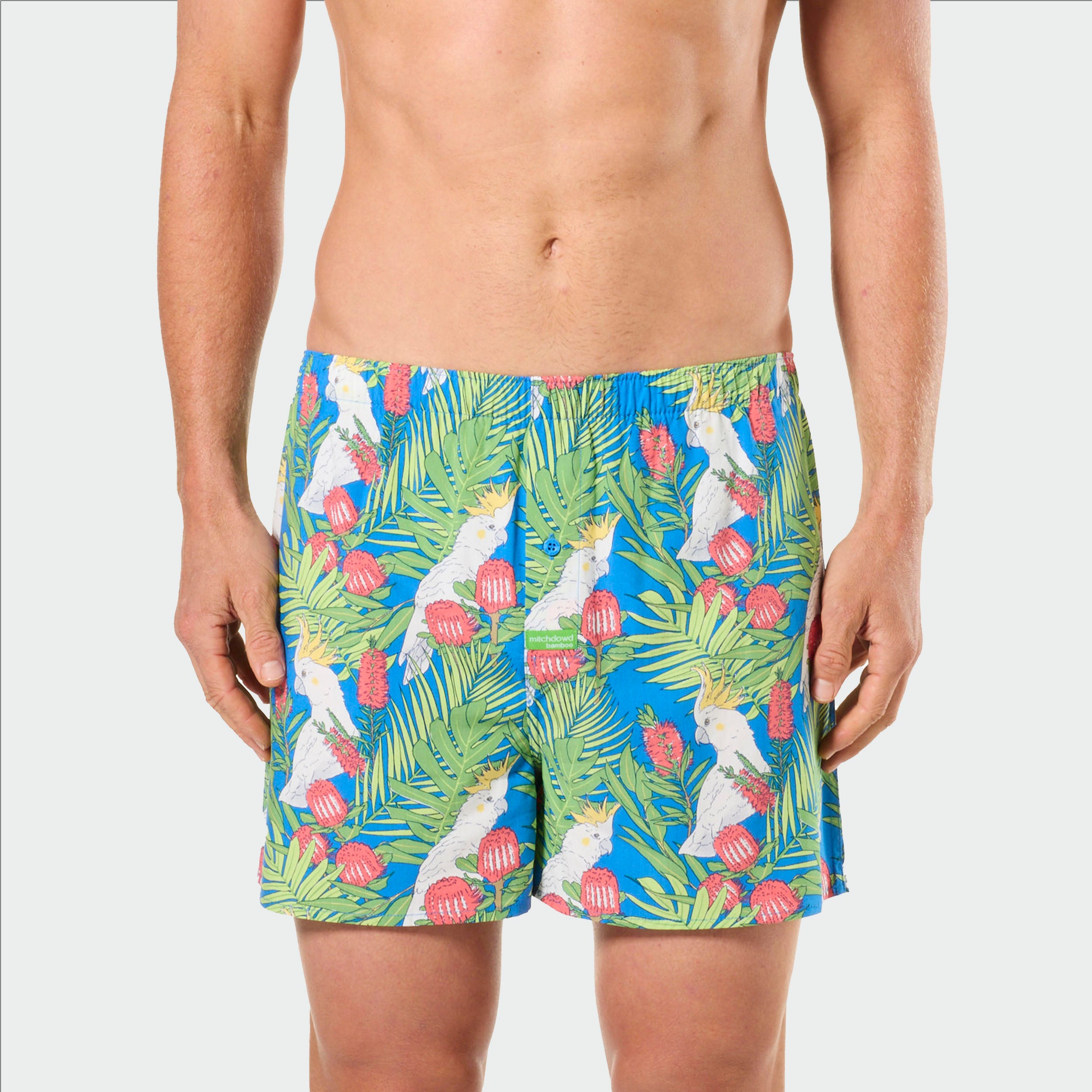 Mitch Dowd Men's Bamboo Boxer Shorts in Cockatoo Leaves Print