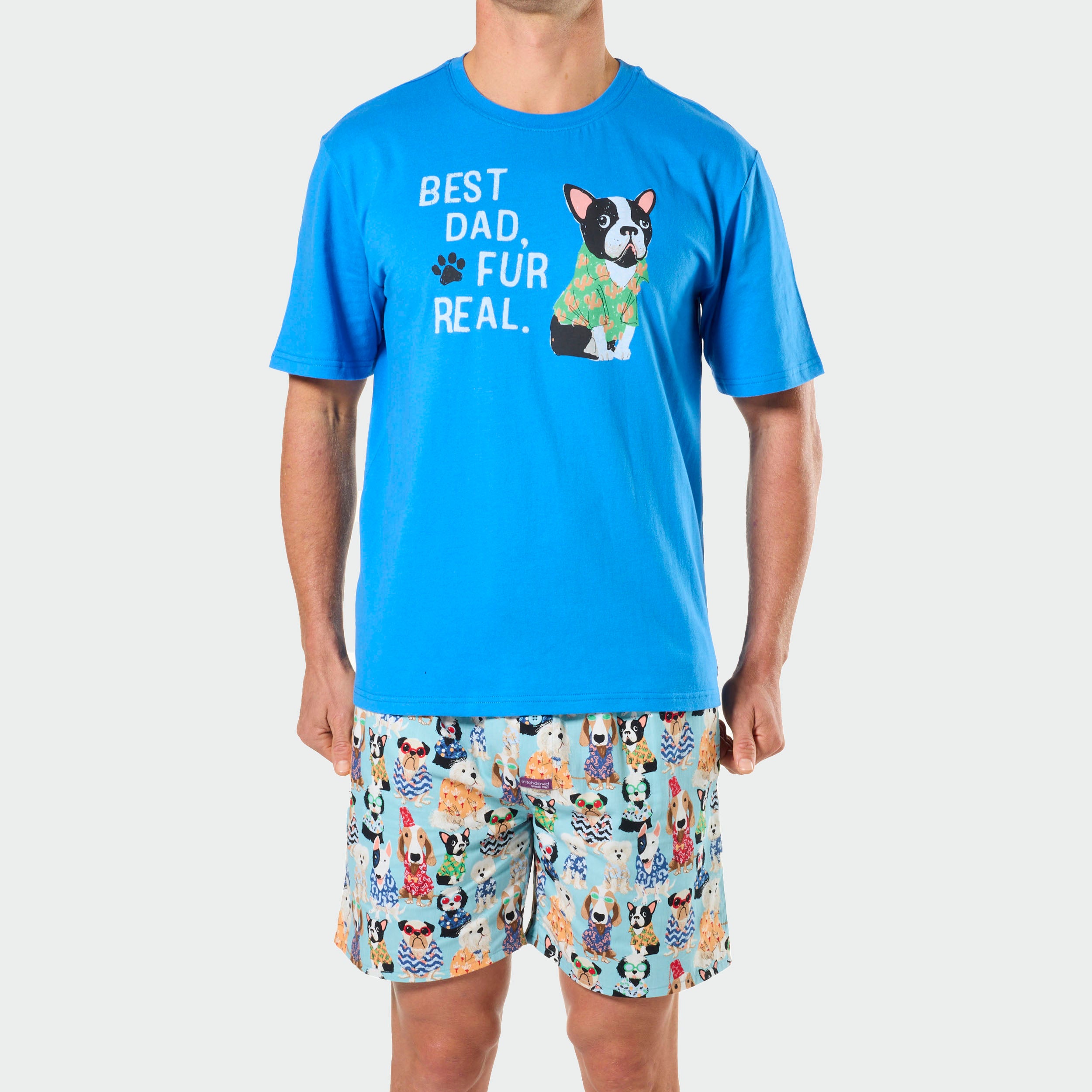 Men's Pyjama Set Best Dad Fur Real Dog Print T-Shirt and Woven Shorts
