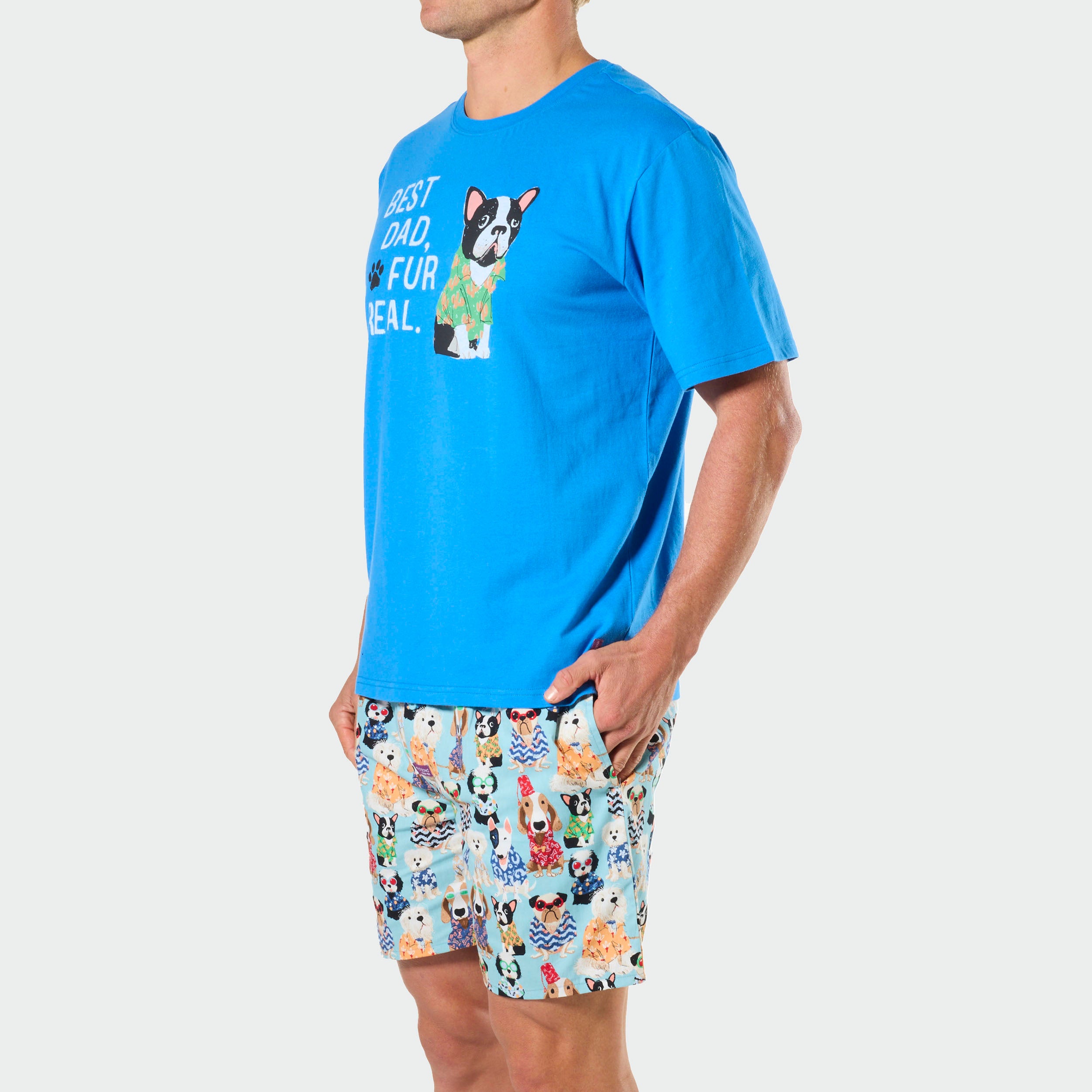 Men's Pyjama Set Best Dad Fur Real Dog Print T-Shirt and Woven Shorts