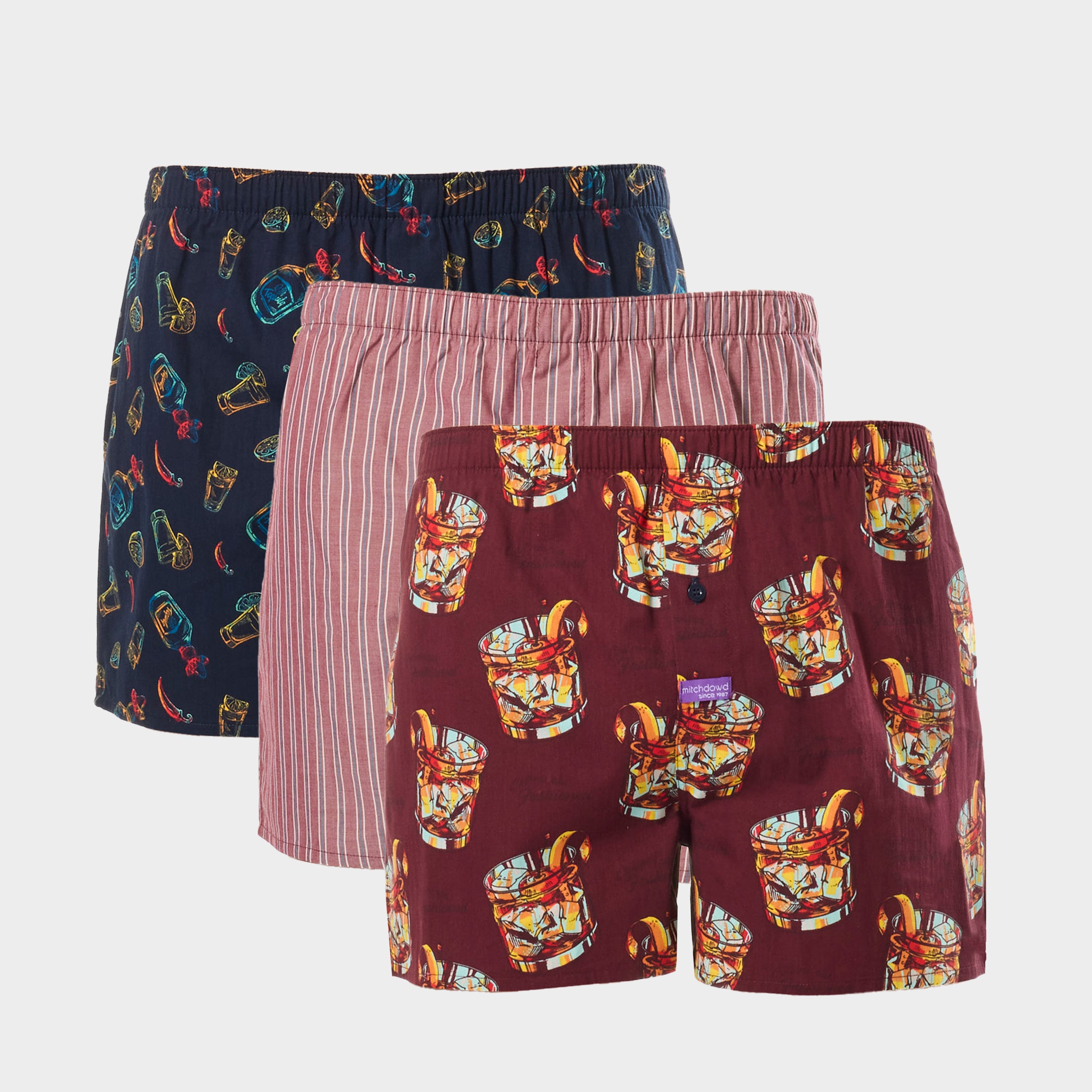 Mens Old Fashioned Boxer Shorts 3 Pack - Multi