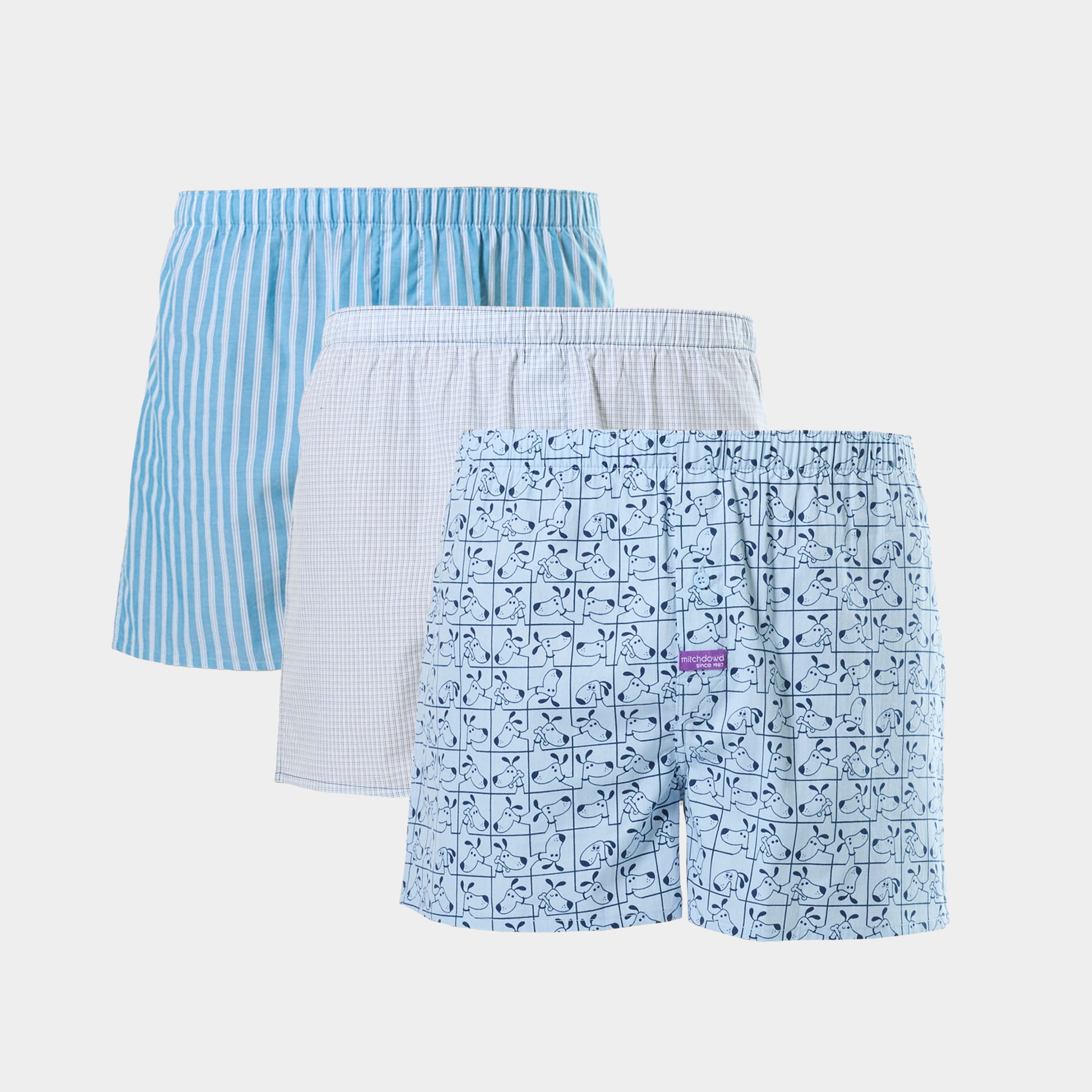 Mens Checkers Boxer Shorts 3 Pack - Blue