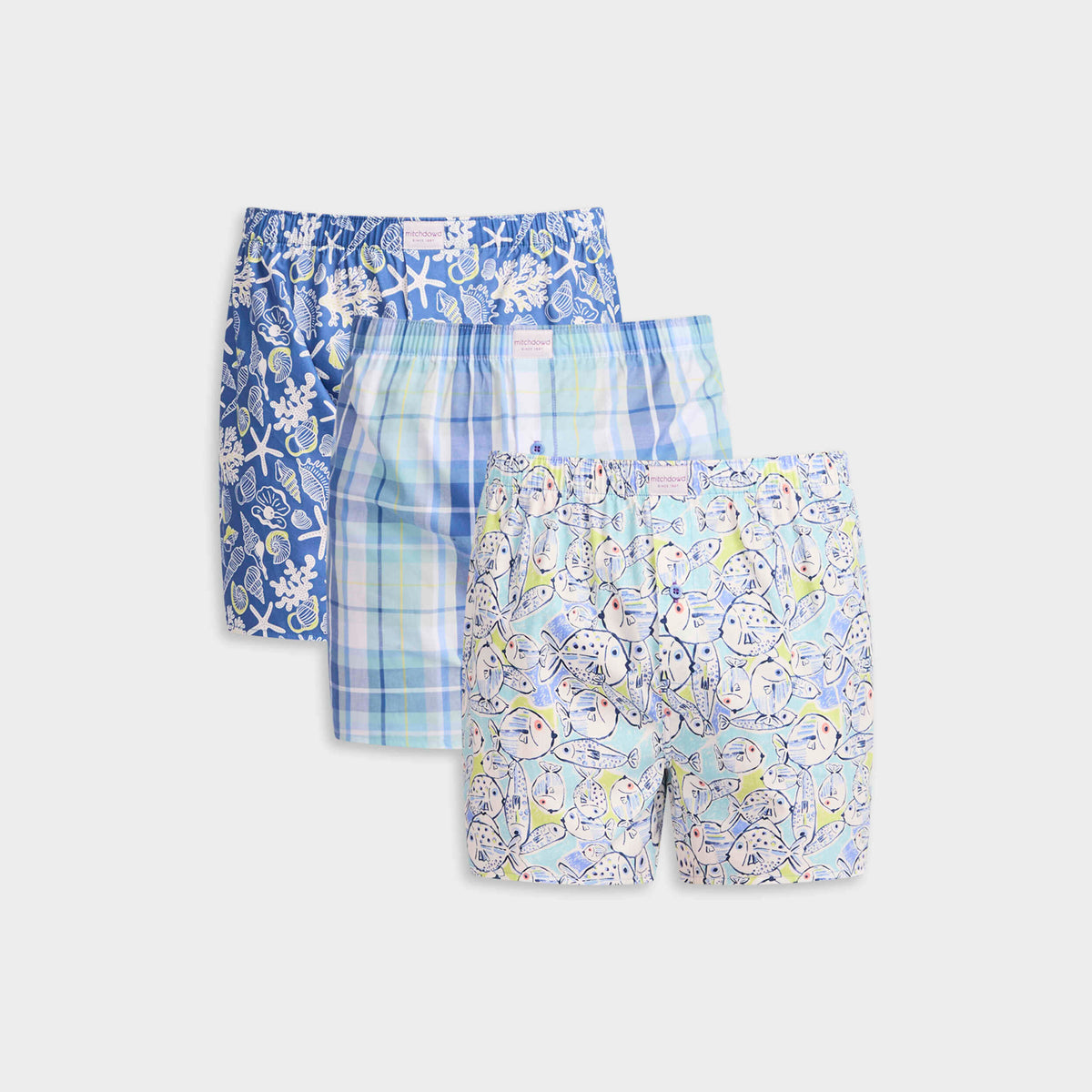 Mitchdowd Men's Fishies Cotton Boxer Shorts 3 Pack