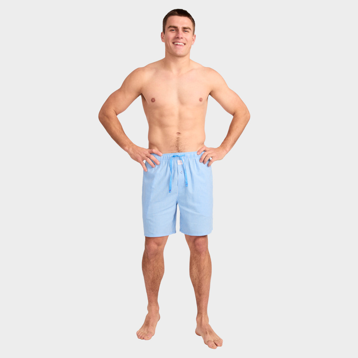Mitchdowd Men's Blue Stripe Linen Sleep Shorts