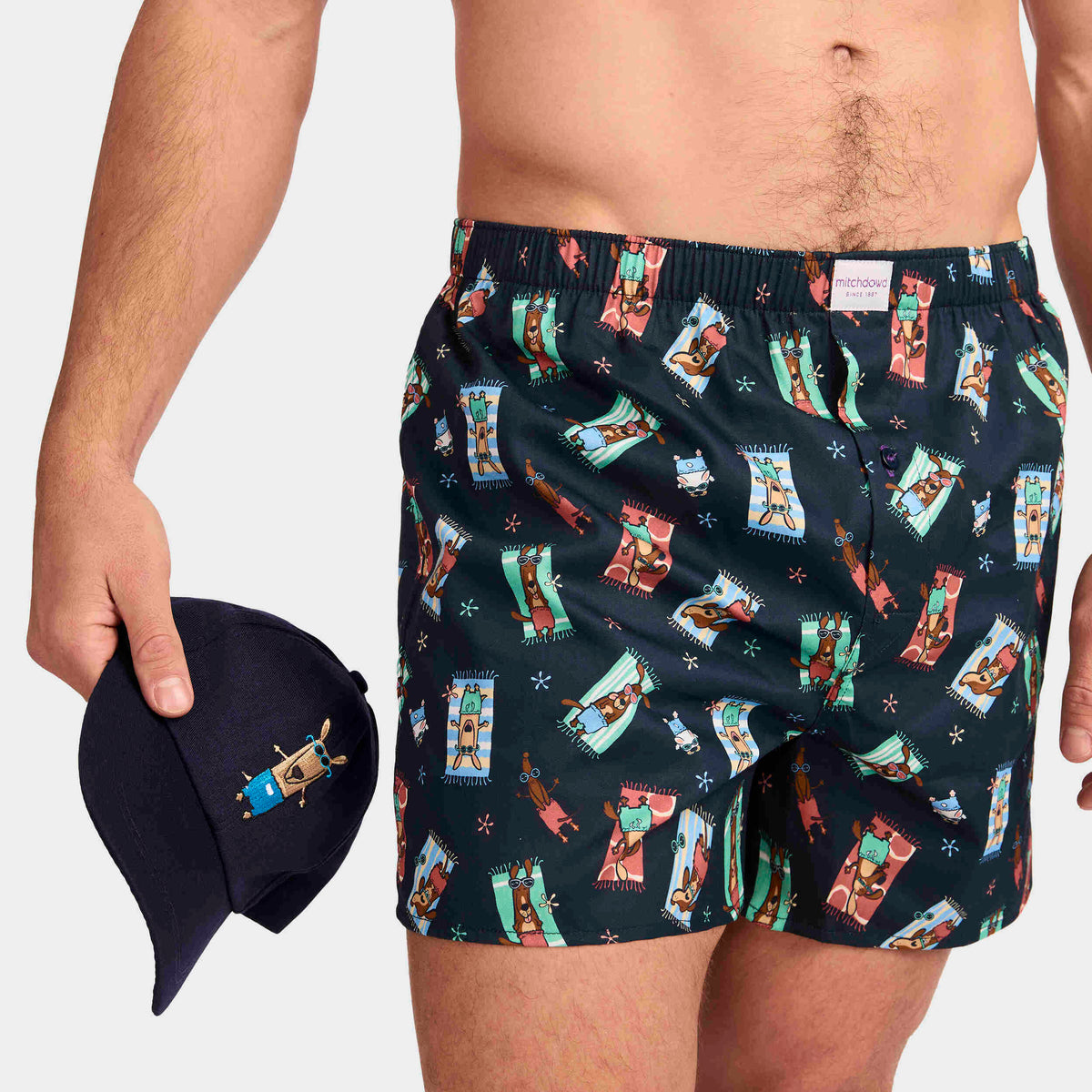 Mitchdowd Men's Sun Baked Dogs Boxer Shorts and Cap Gift Box