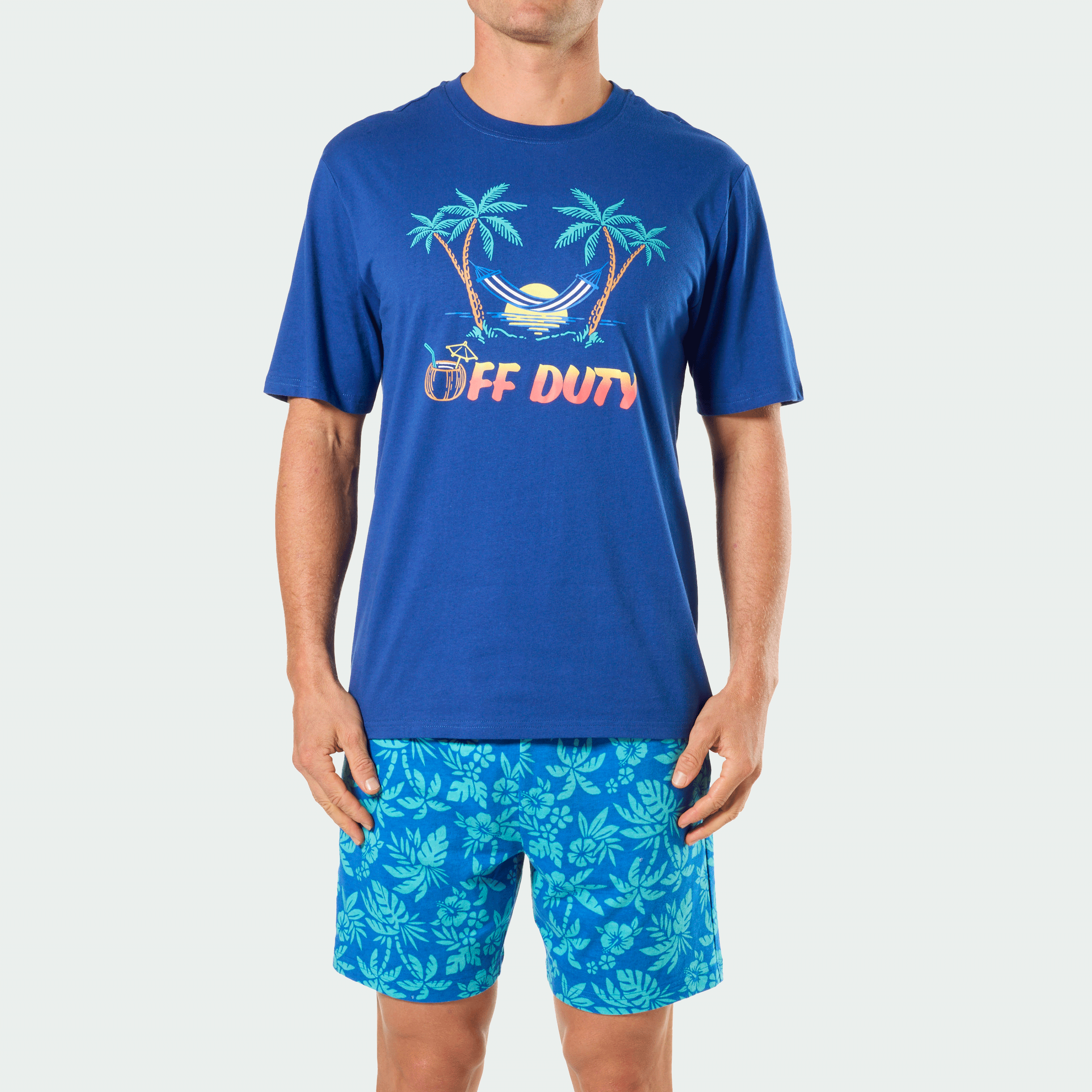 Mitchdowd Mens Short Sleeve Pyjama Set in Off Duty Print