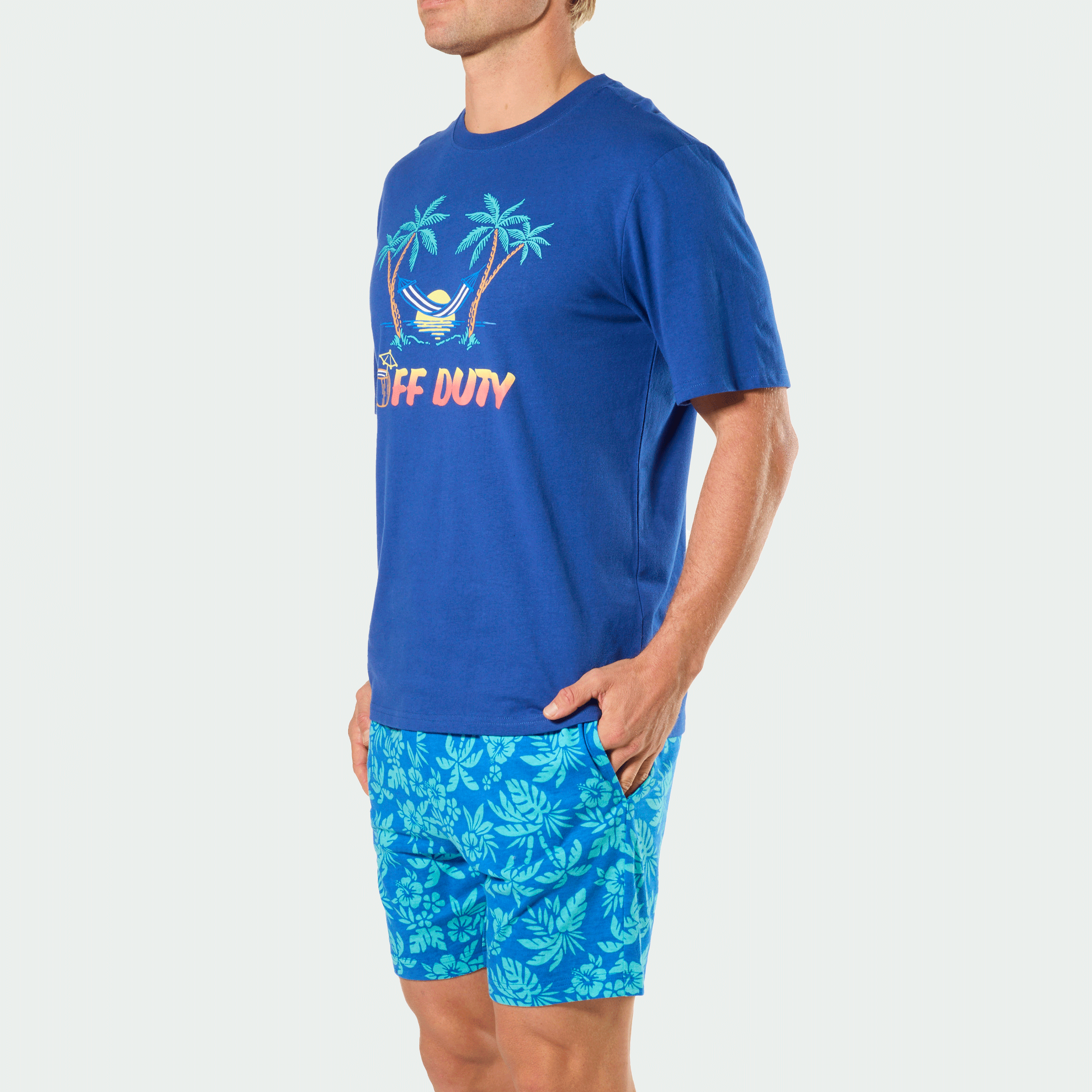 Mitchdowd Mens Short Sleeve Pyjama Set in Off Duty Print