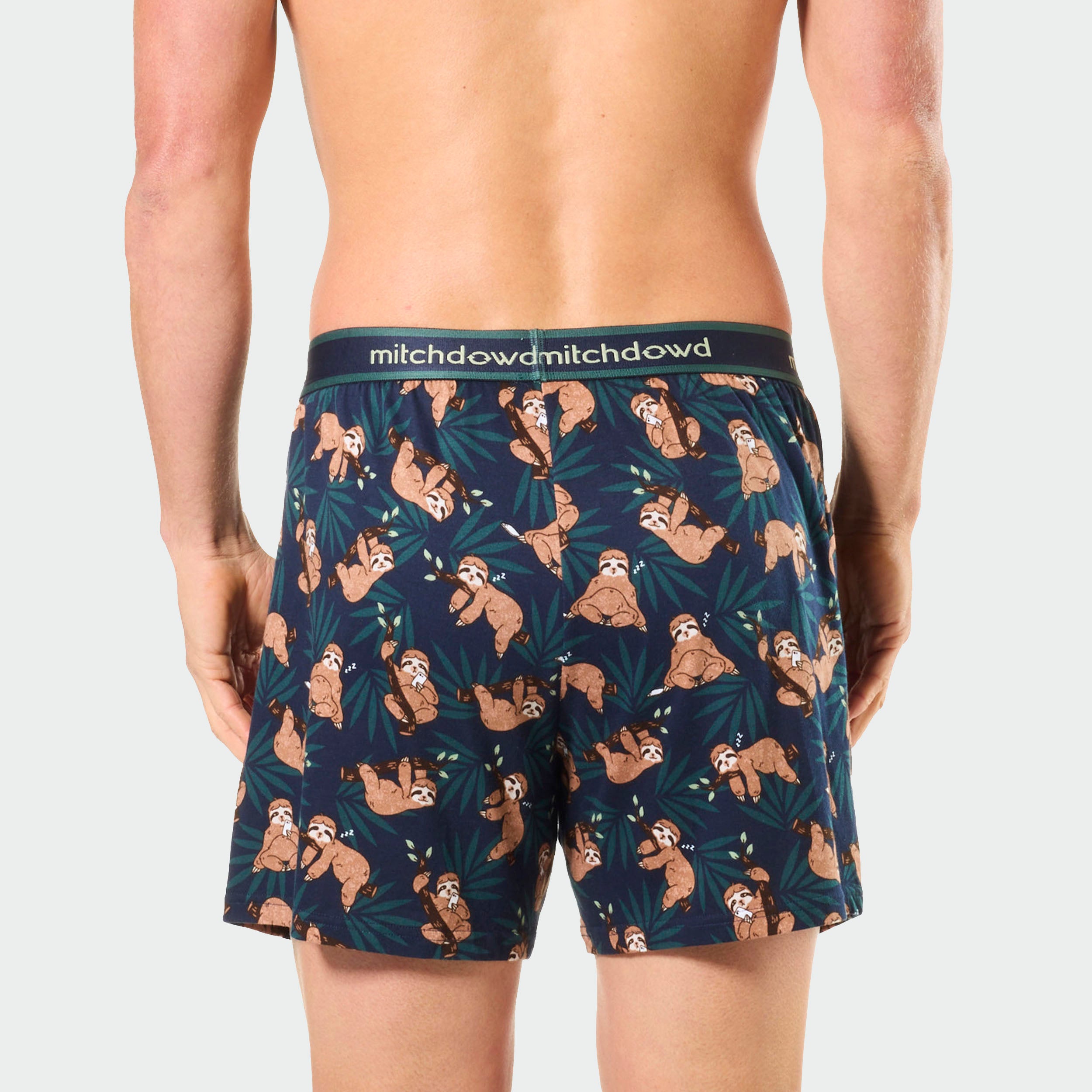 Mitch Dowd Men's Cotton Loose Knit Boxer Shorts in Sloth Mode Print

