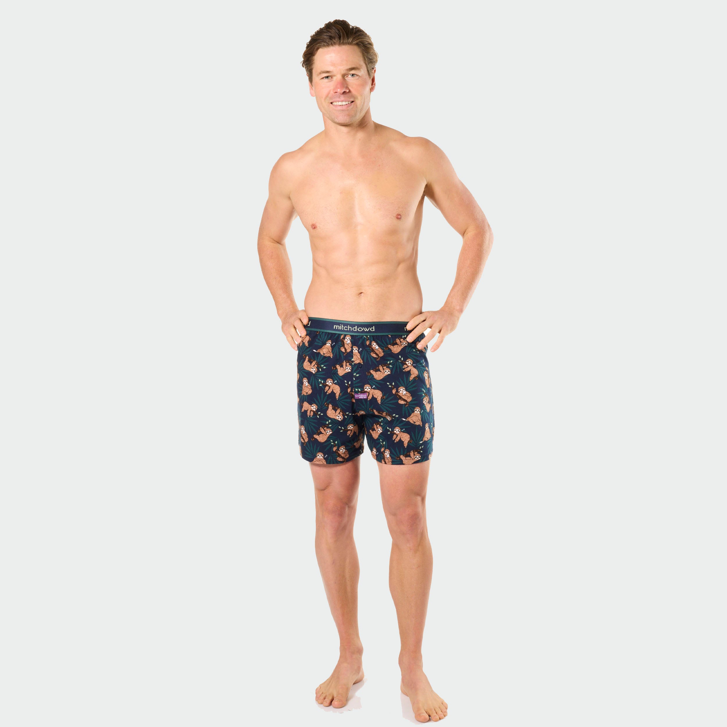 Mitch Dowd Men's Cotton Loose Knit Boxer Shorts in Sloth Mode Print
