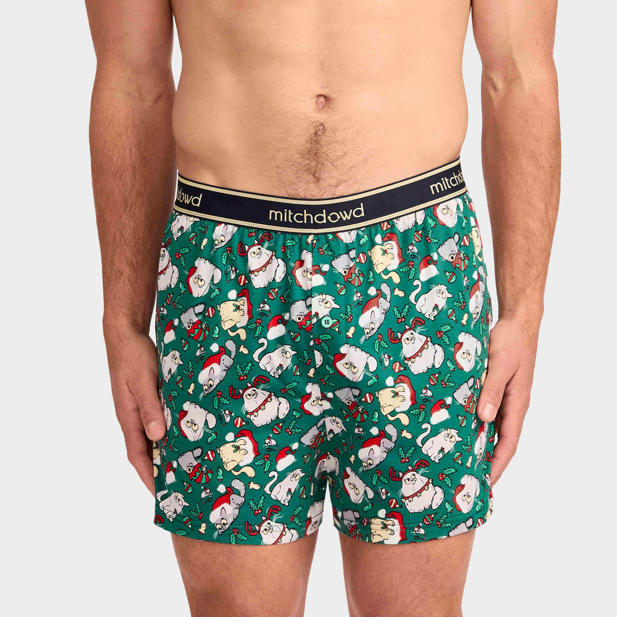 Mitchdowd Men’s Christmas Kitties Cotton Knit Boxer Shorts