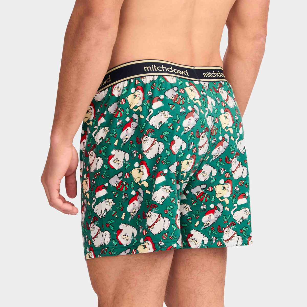 Mitchdowd Men’s Christmas Kitties Cotton Knit Boxer Shorts