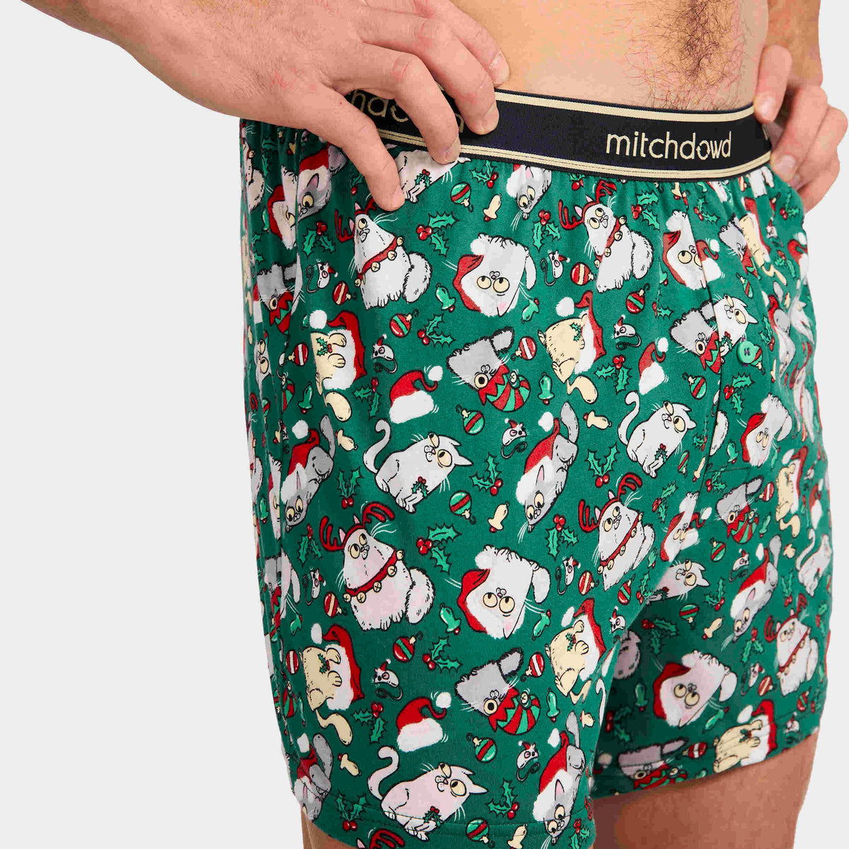 Mitchdowd Men’s Christmas Kitties Cotton Knit Boxer Shorts