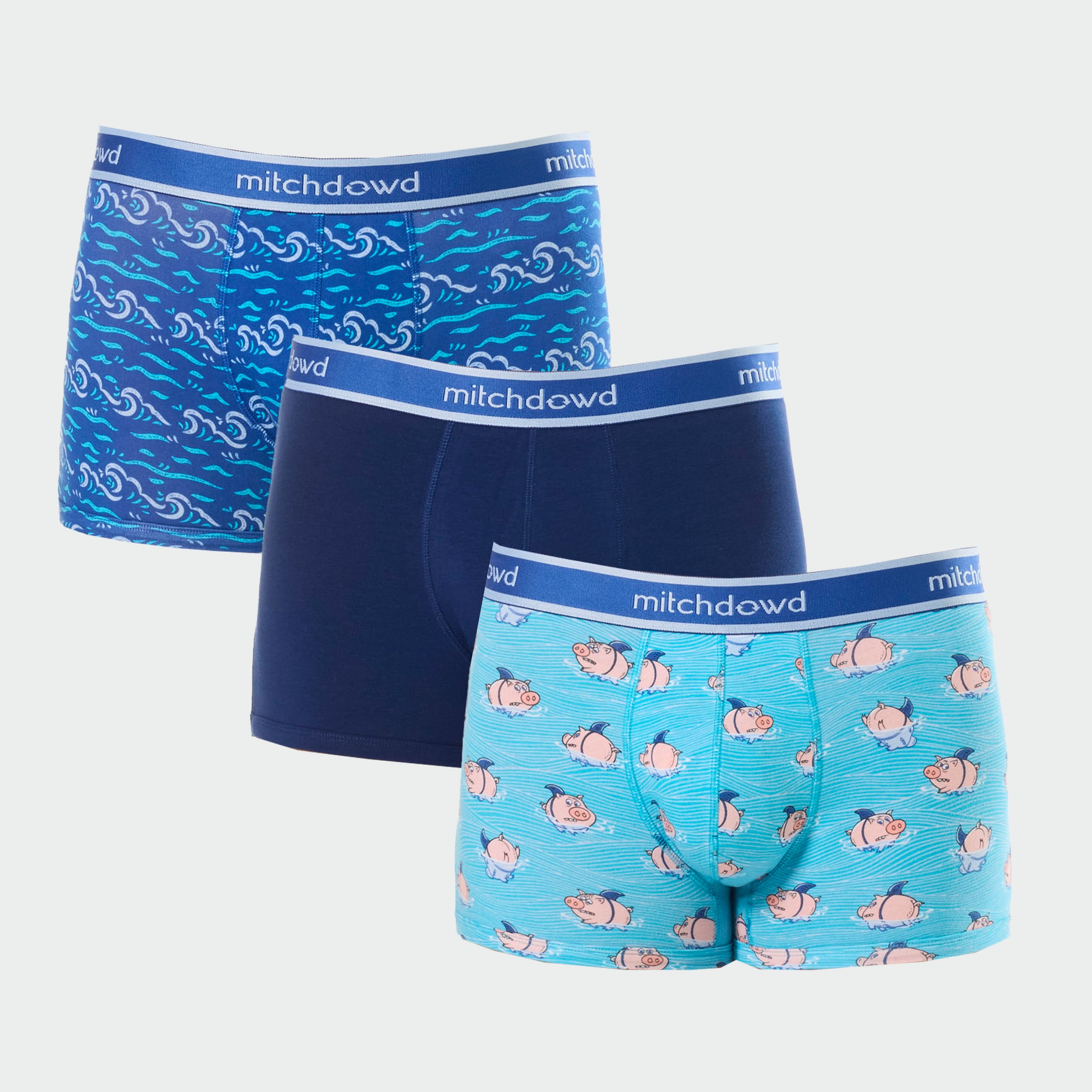 Mitchdowd Mens 3 Pack Trunk in Shark Fin Print