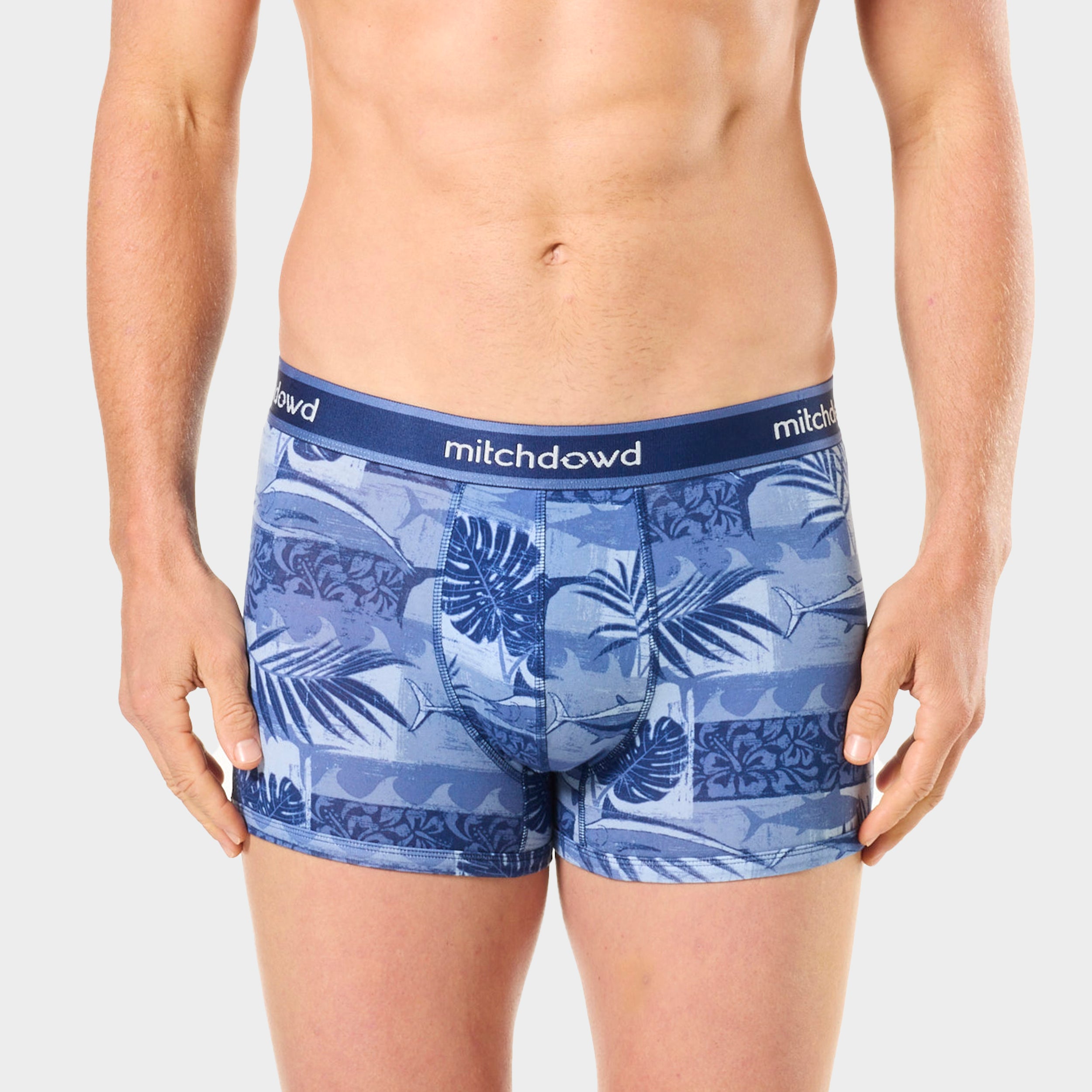 Mitchdowd Men’s 3 Pack Trunks in Blue Tones and Tropical Design