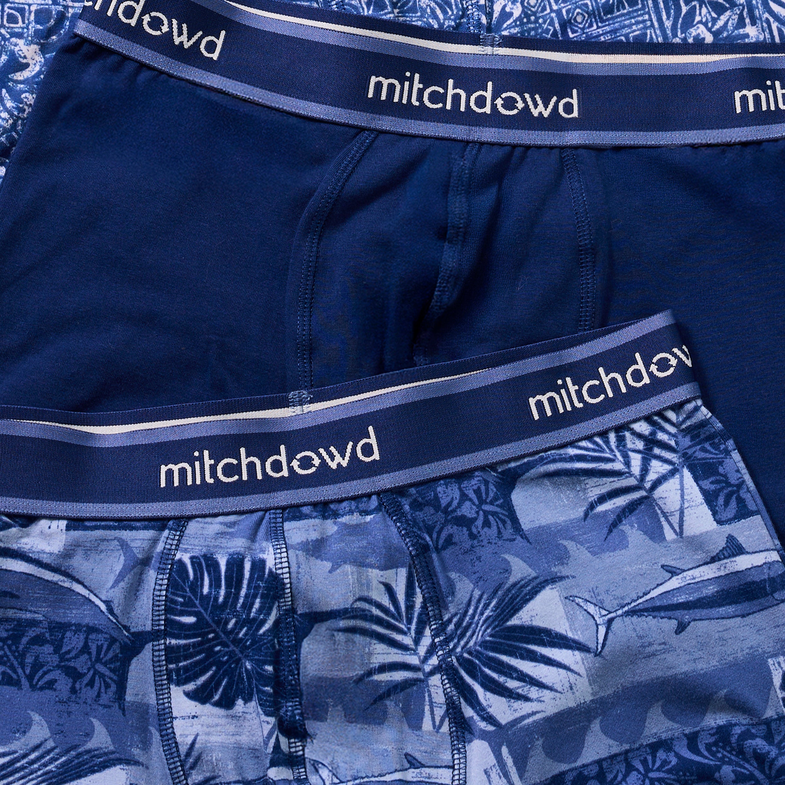 Mitchdowd Men’s 3 Pack Trunks in Blue Tones and Tropical Design