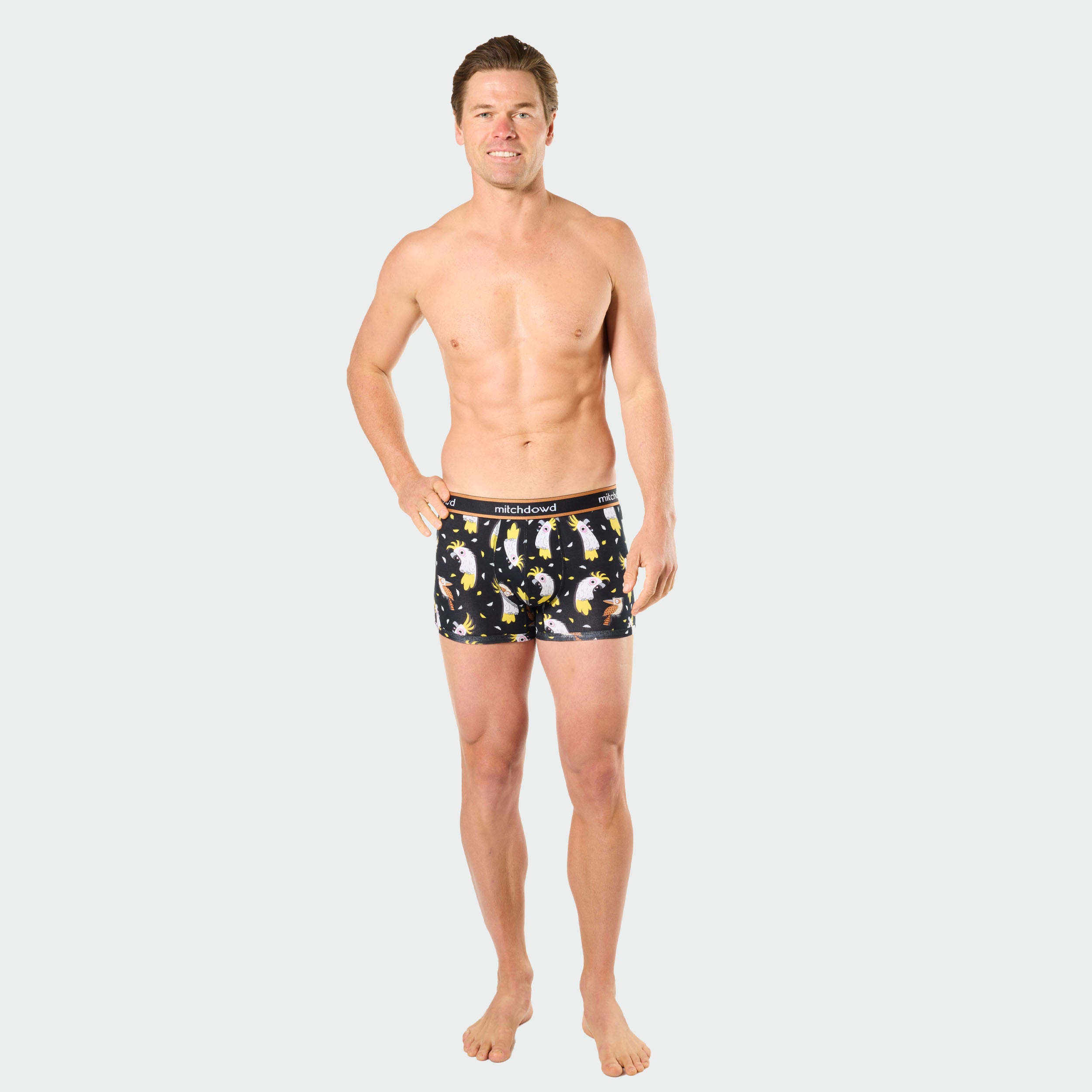 Mitch Dowd Men’s 3 Pack Trunks in Stripe, Grey and Cockatoo Print
