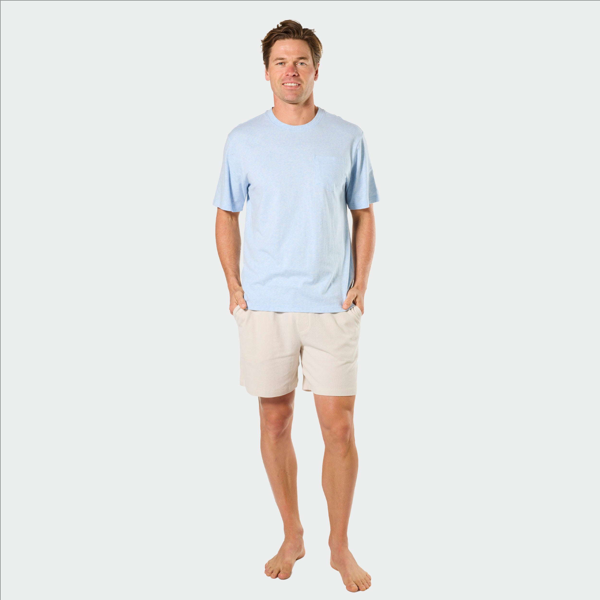 Mens Relaxed Cotton Knit Sleep T-Shirt Blue Marla 