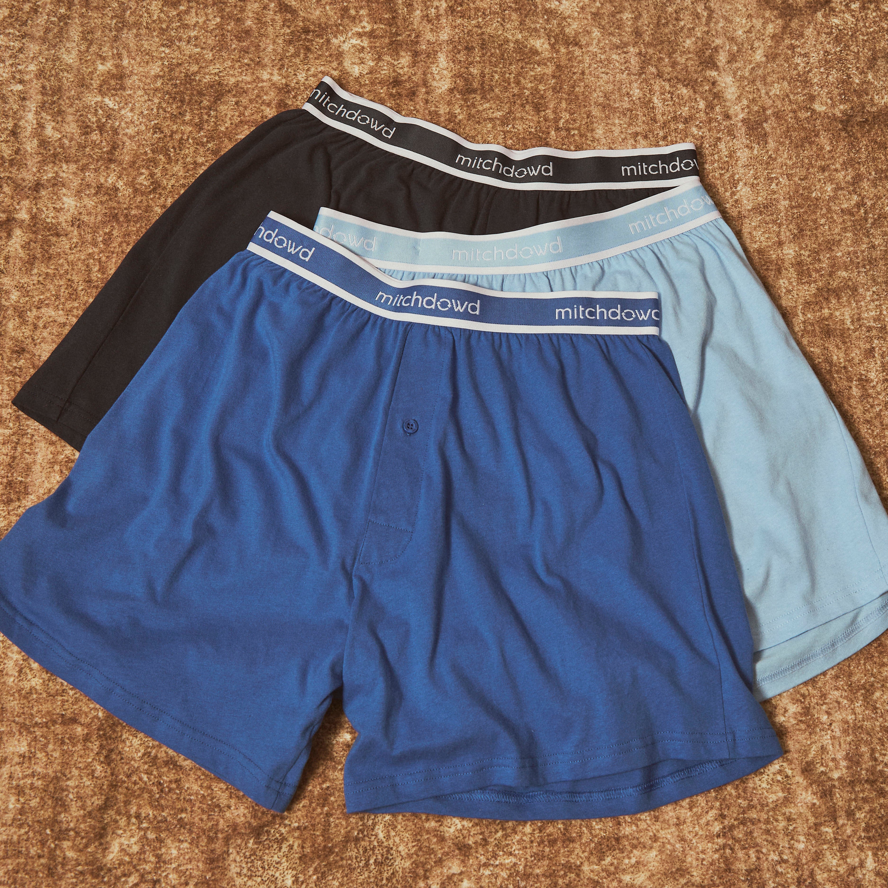 Mens Loose Knit Boxer Shorts 3 Pack - Blue