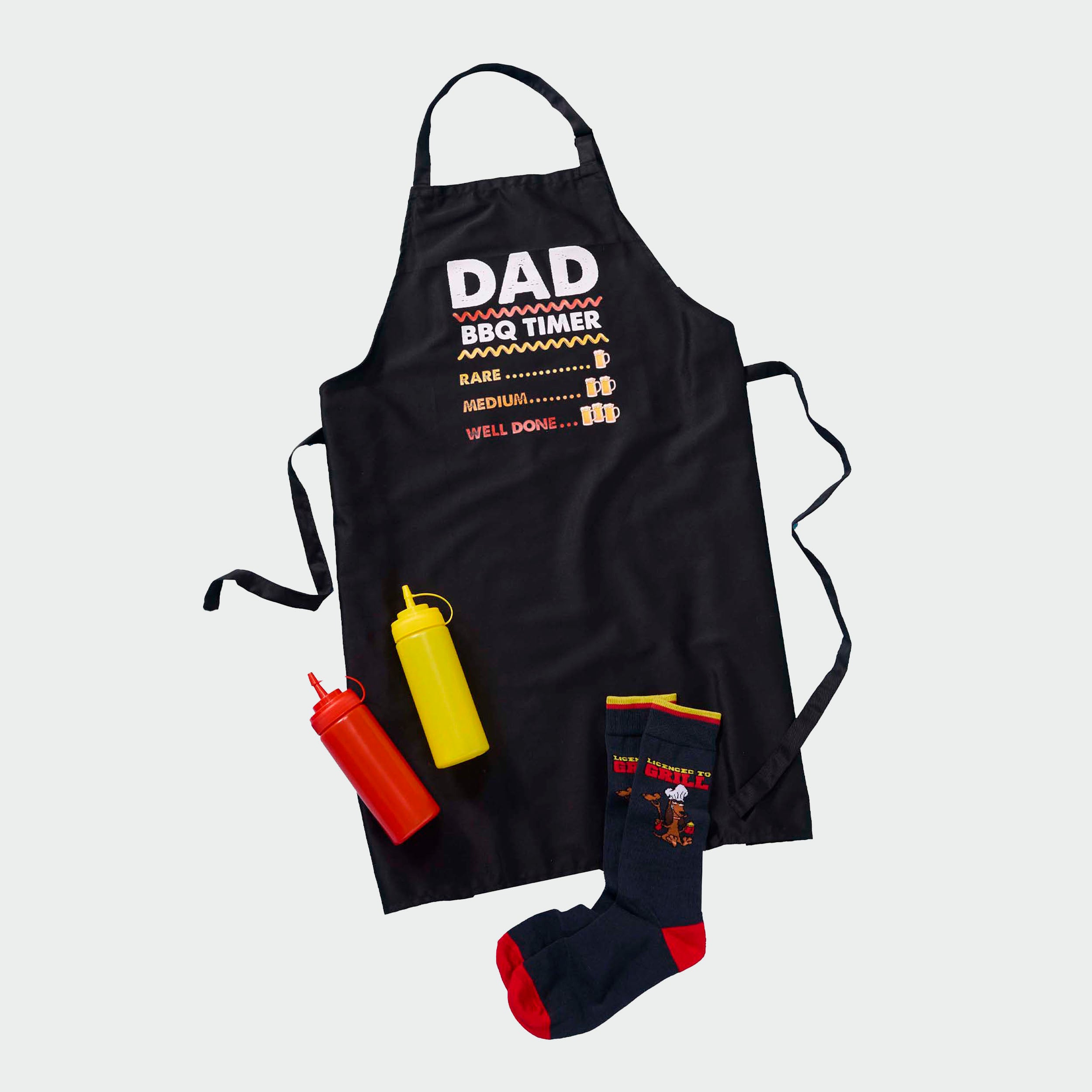 Mitch Dowd Men's Apron and Sock Gift Set - "Licensed to Grill" Print