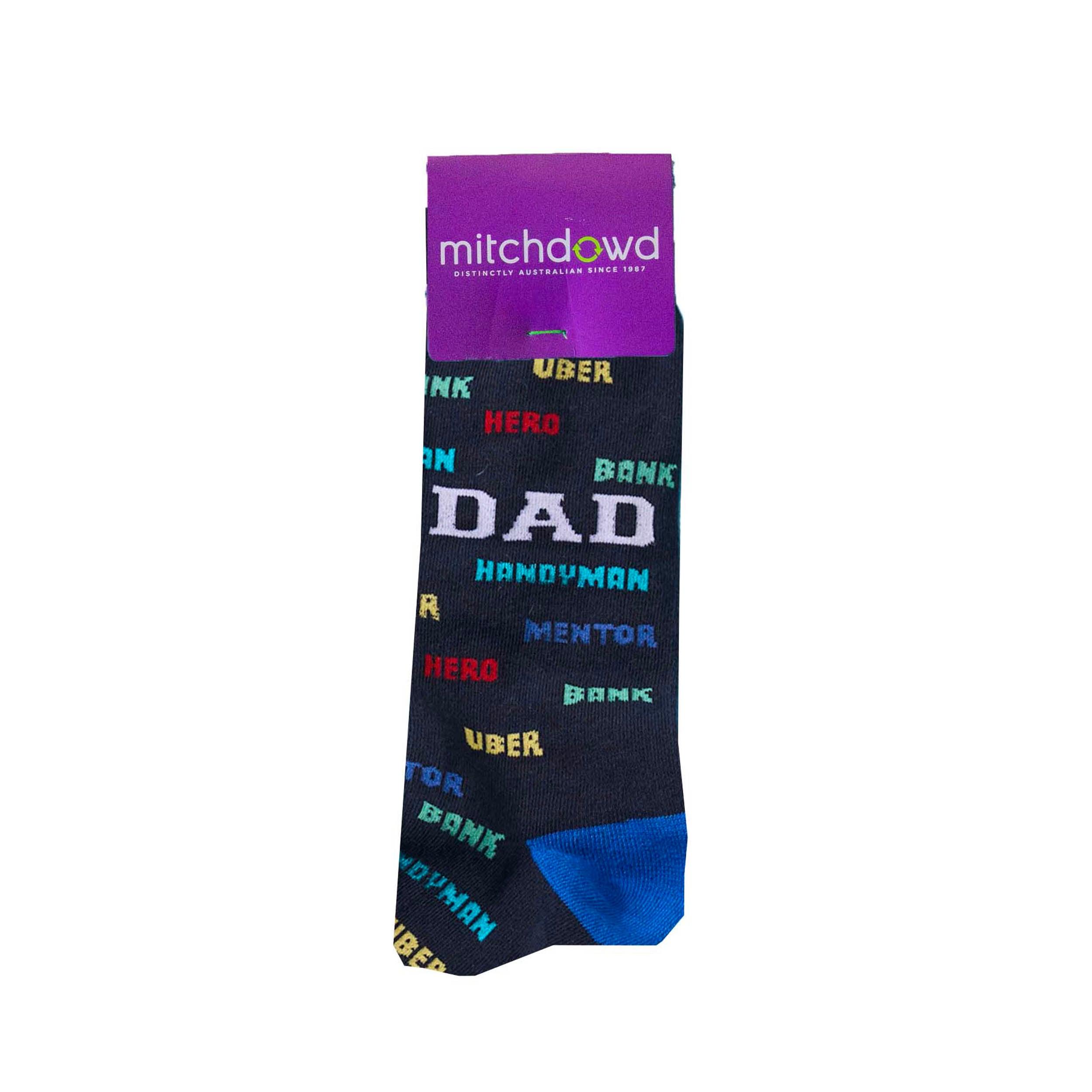 Mitch Dowd Men's Novelty Hero Dad, Handyman, Mentor Print Socks